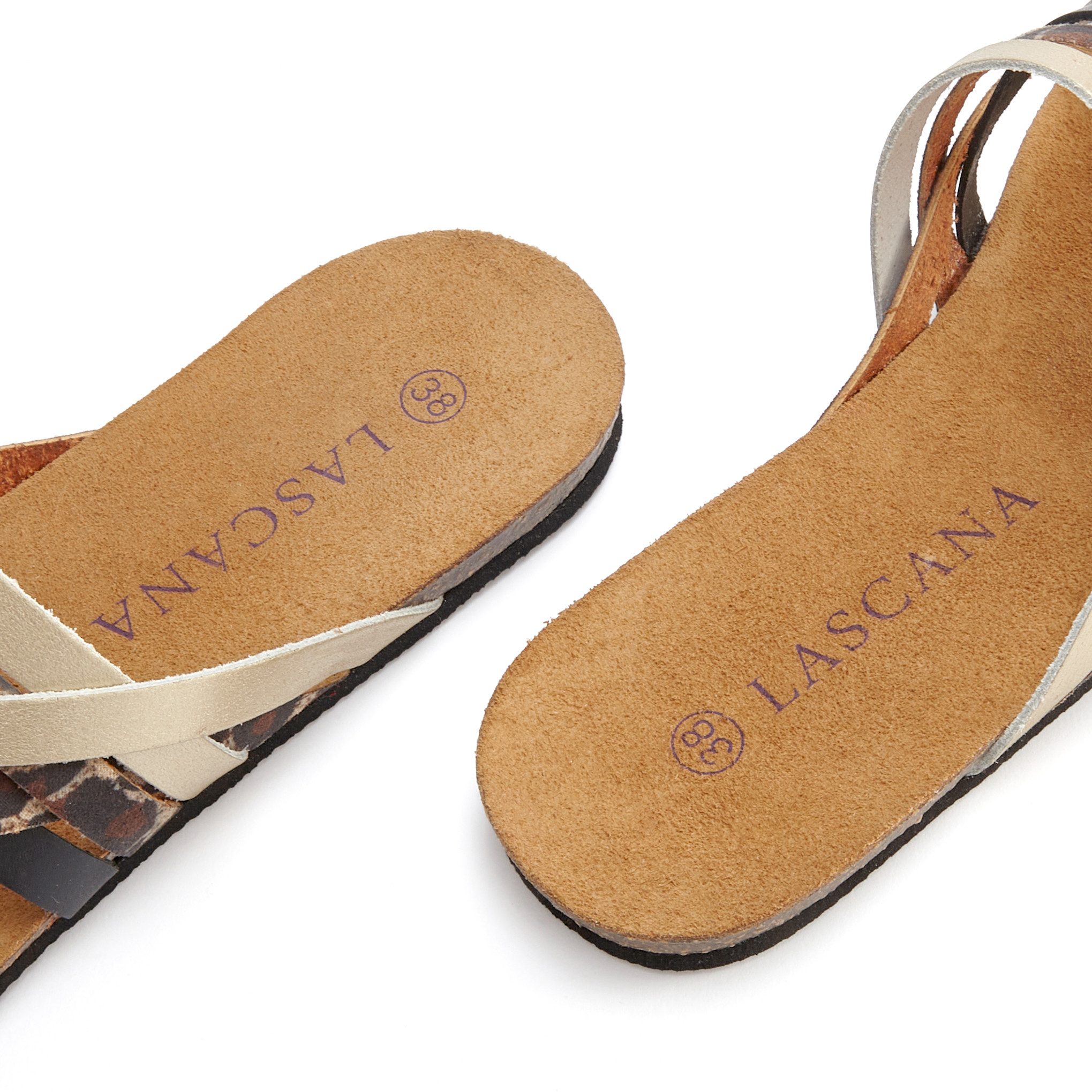Lascana Teenslippers Sandaal, pantoletten van leer met kurken voetbed
