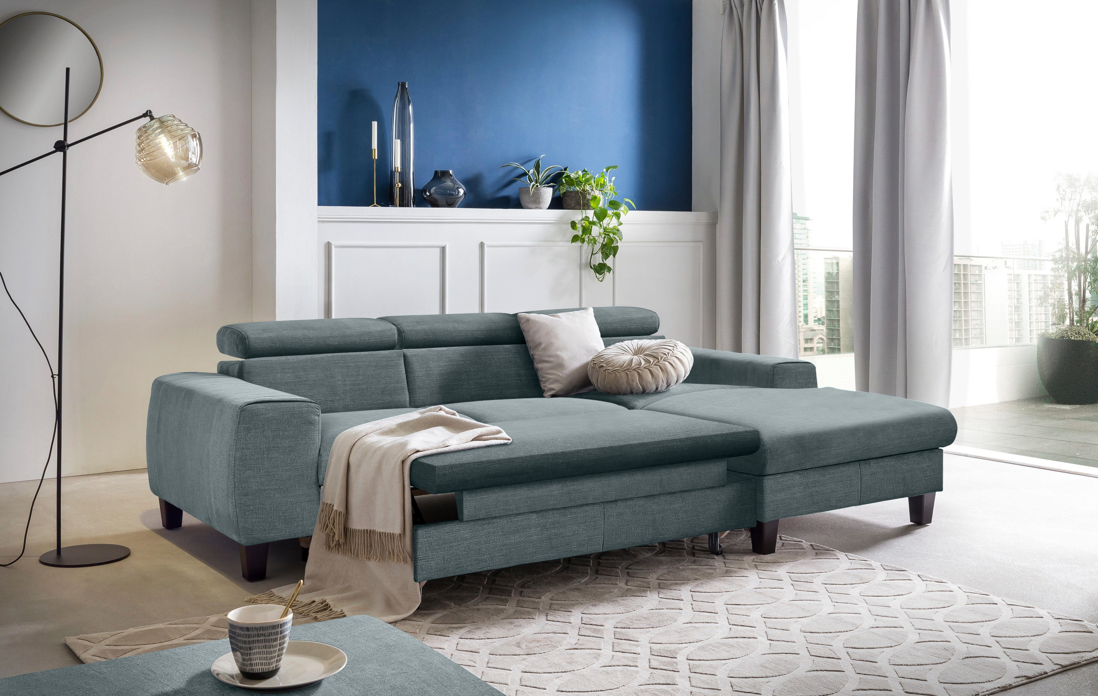 COTTA Hoekbank Morven L-vorm met hoofdeindeverstelling keuze met bedfunctie, bedlade & draadloze oplader