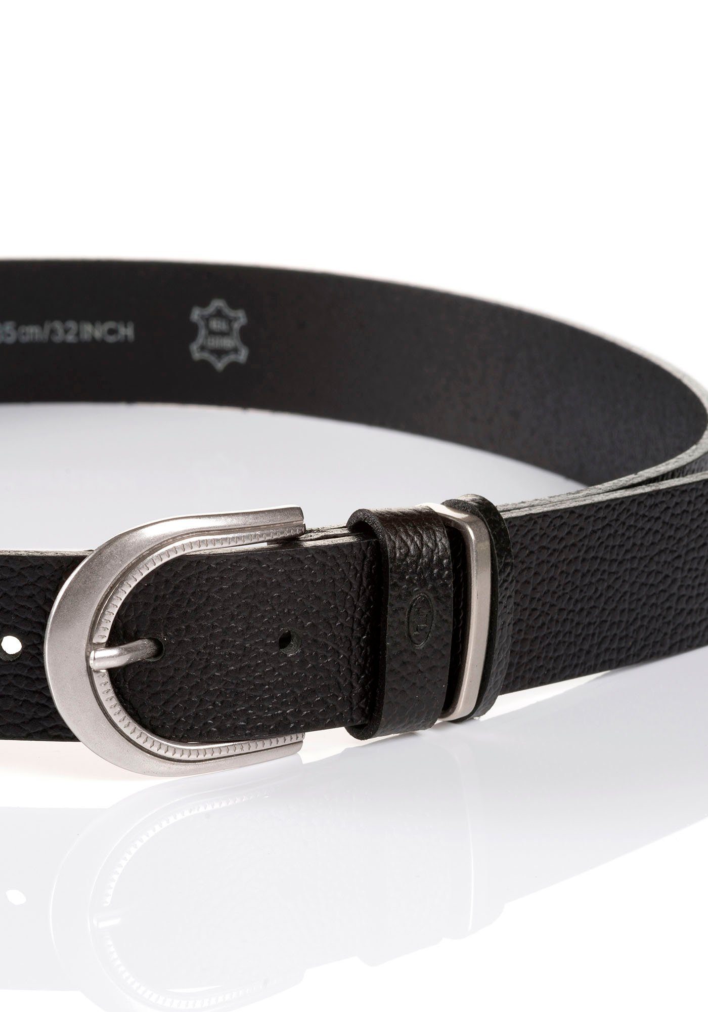 Tom Tailor Leren riem TTSANDRA 3,5 cm brede damesriem, genarbde oppervlakte, gesp zilverkleurig