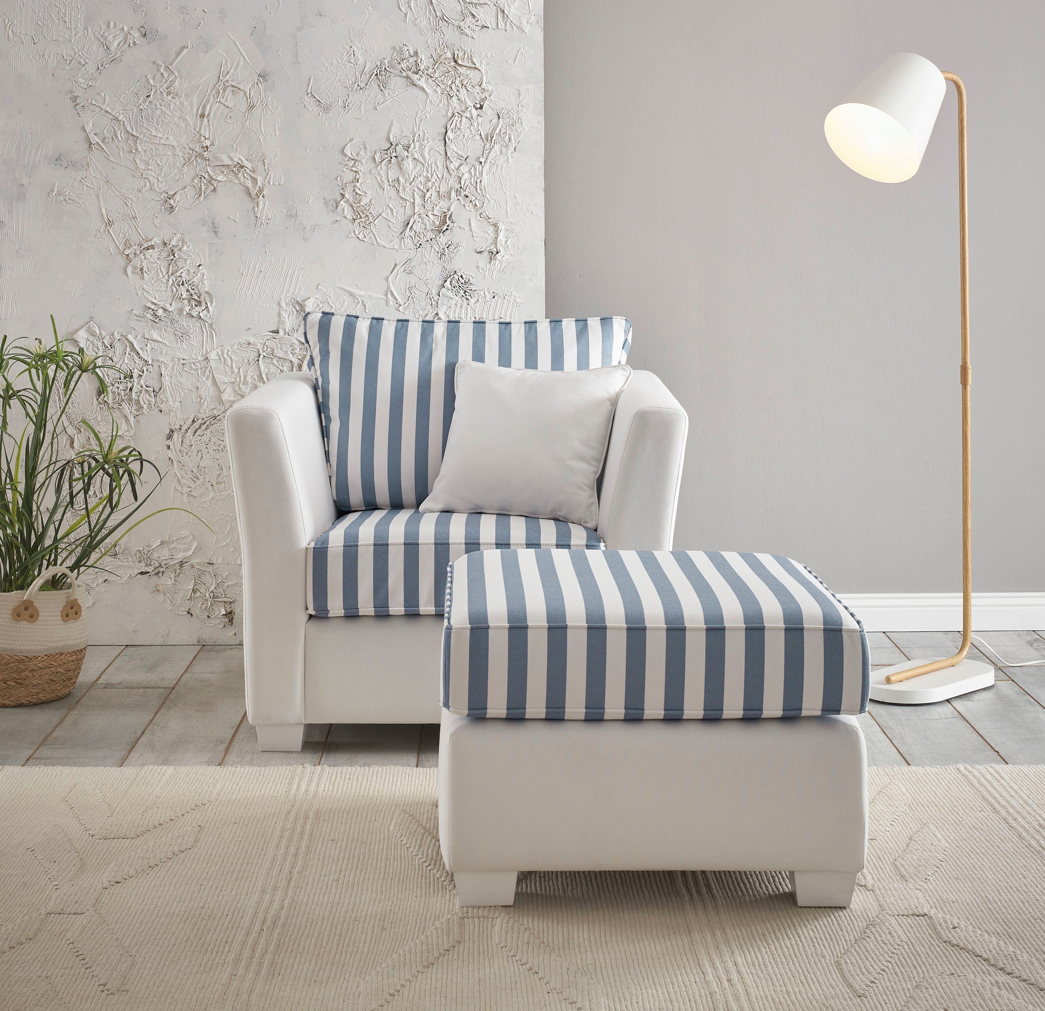 Home affaire Zithoek California maritieme landelijke stijl, fauteuil met bijpassende poef/voetenbank 65 x 65 cm (2-delig)