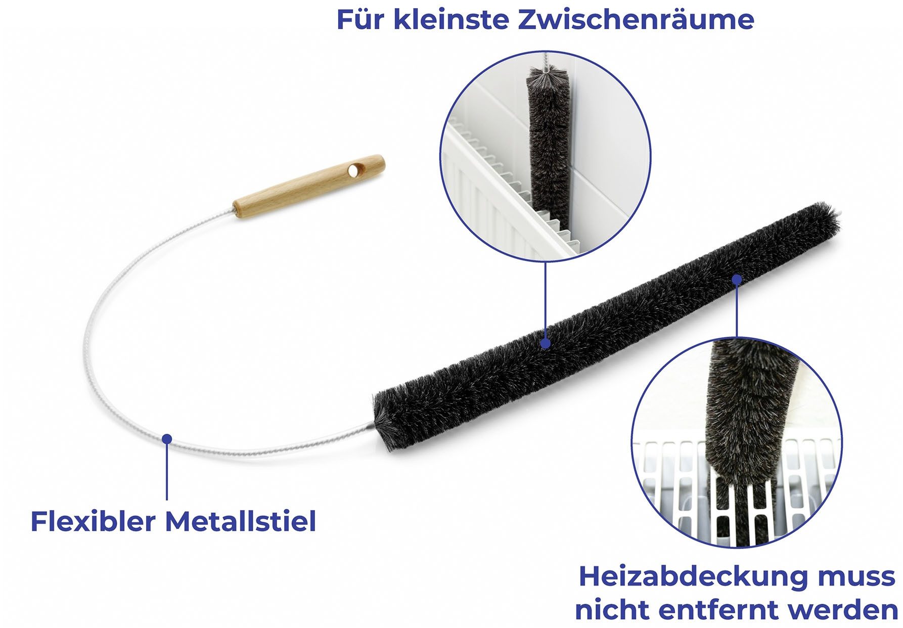 Maximex Schoonmaakborstel Radiatorborstel van geitenhaar 50 cm extra lang, zachte reiniging van de kleinste tussenruimtes aan de radiator