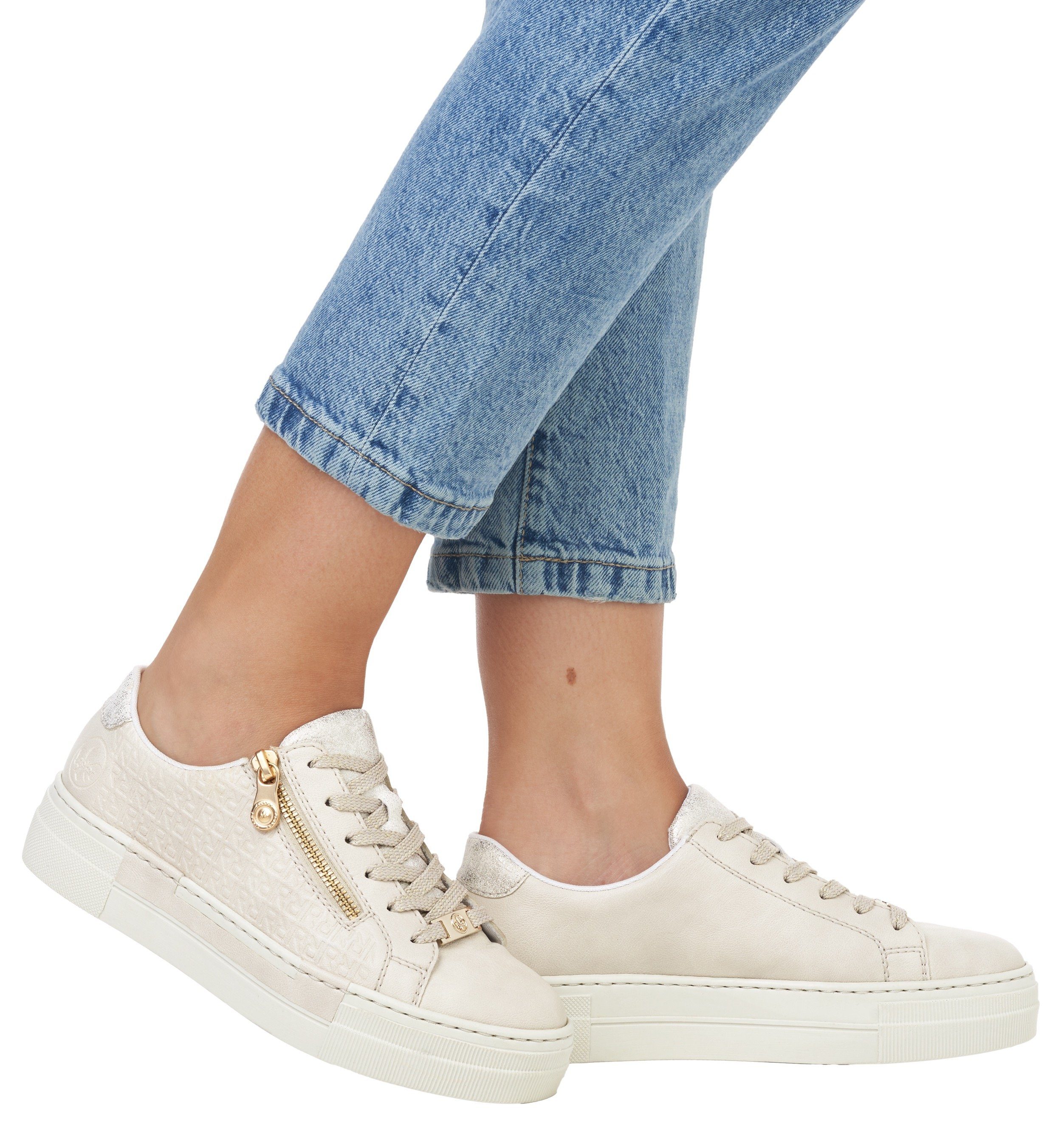 Rieker Plateausneakers met goudkleurige rits, vrijetijdsschoen, lage schoen, veterschoen