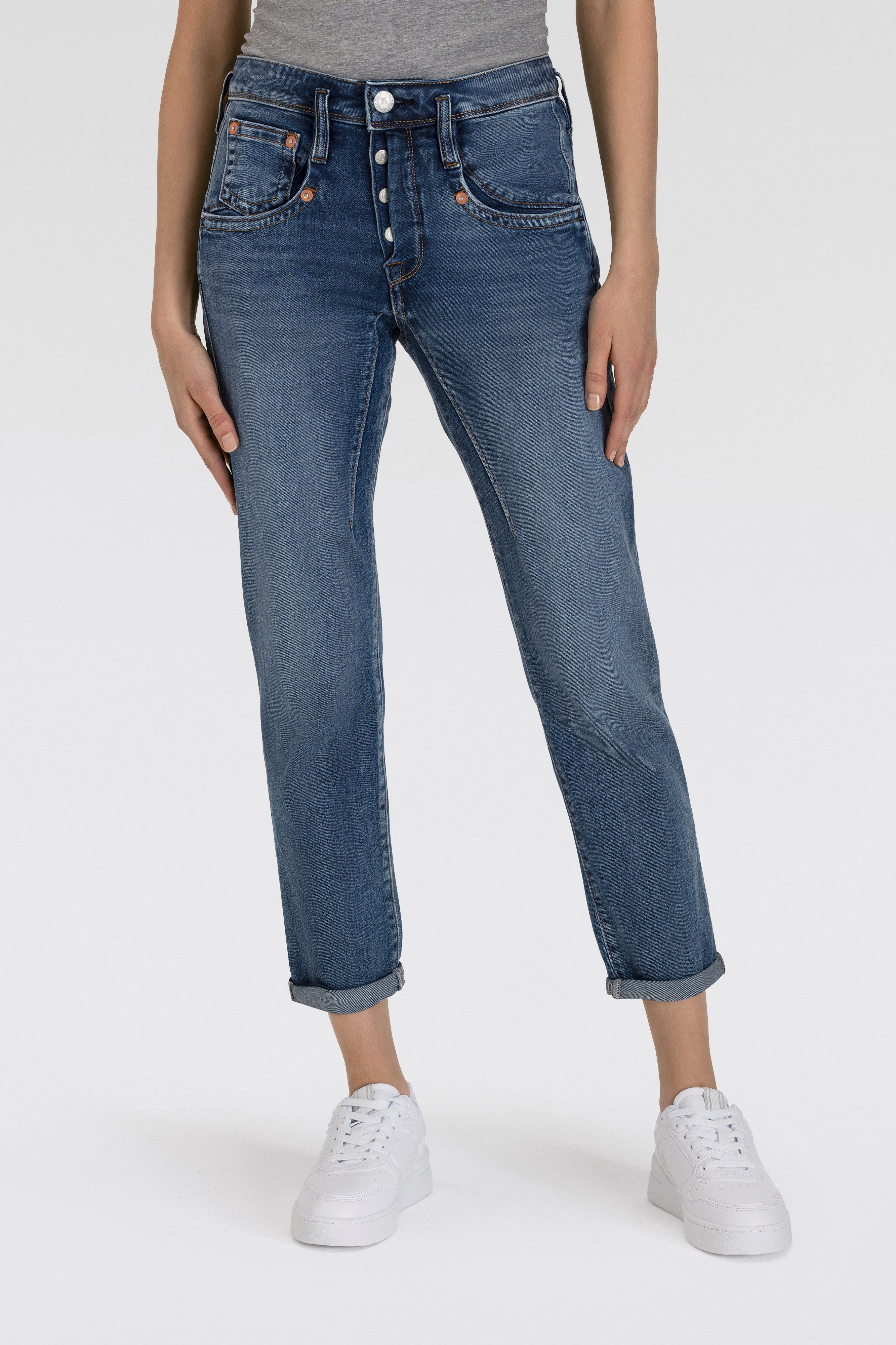 Herrlicher 7/8 jeans Shyra Cropped Denim Comfort met half blinde knoopsluiting