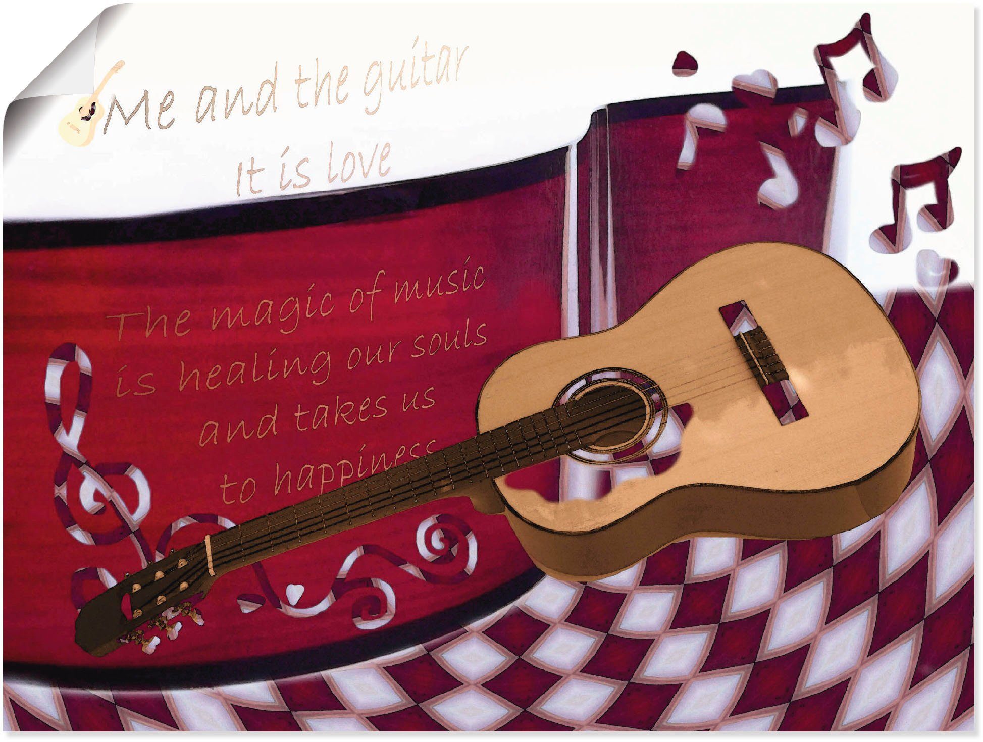 Artland Poster De gitaar en ik als artprint van aluminium, artprint op linnen, muursticker of poster in verschillende maten foto schilderijen rood