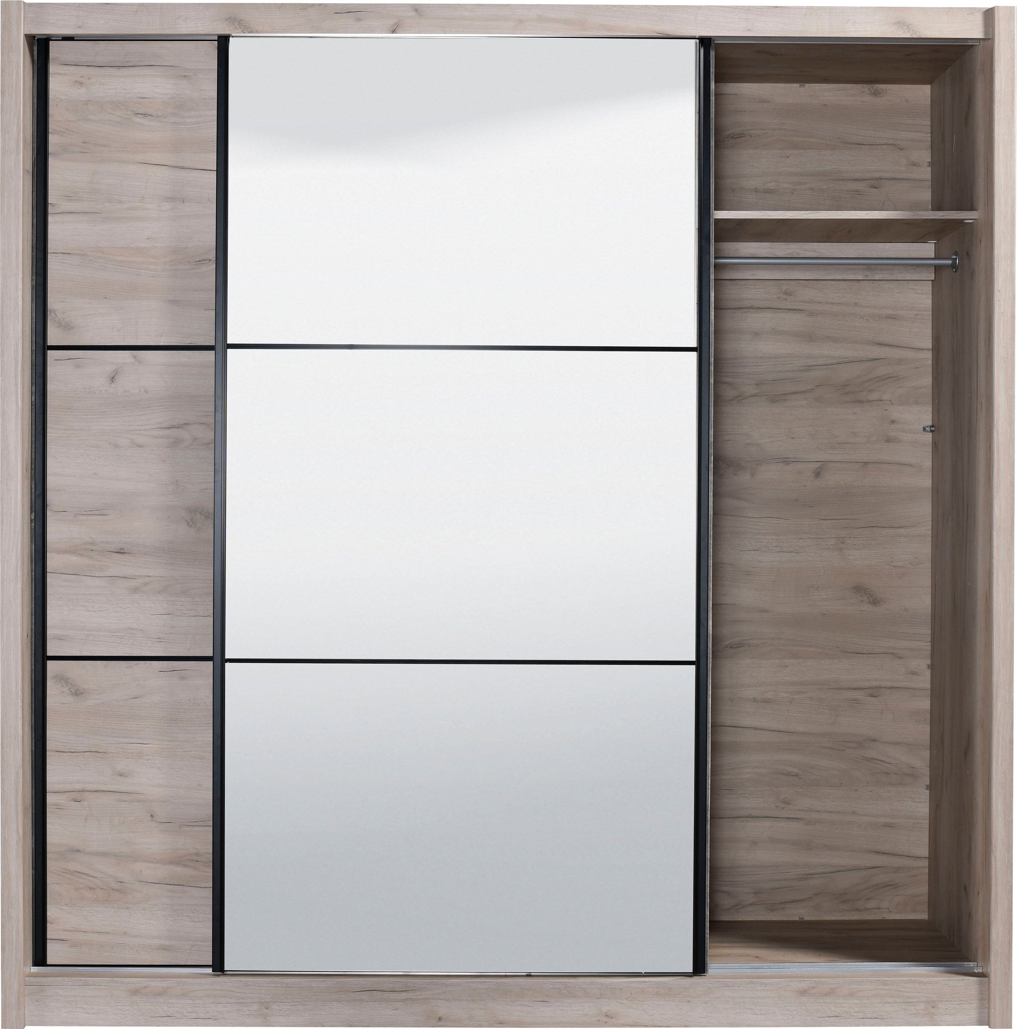 INOSIGN Zweefdeurkast Navara kledingkast met spiegel linnenkast garderobe met royale binnenuitrusting, fsc®-gecertificeerd, in 3 breedtes