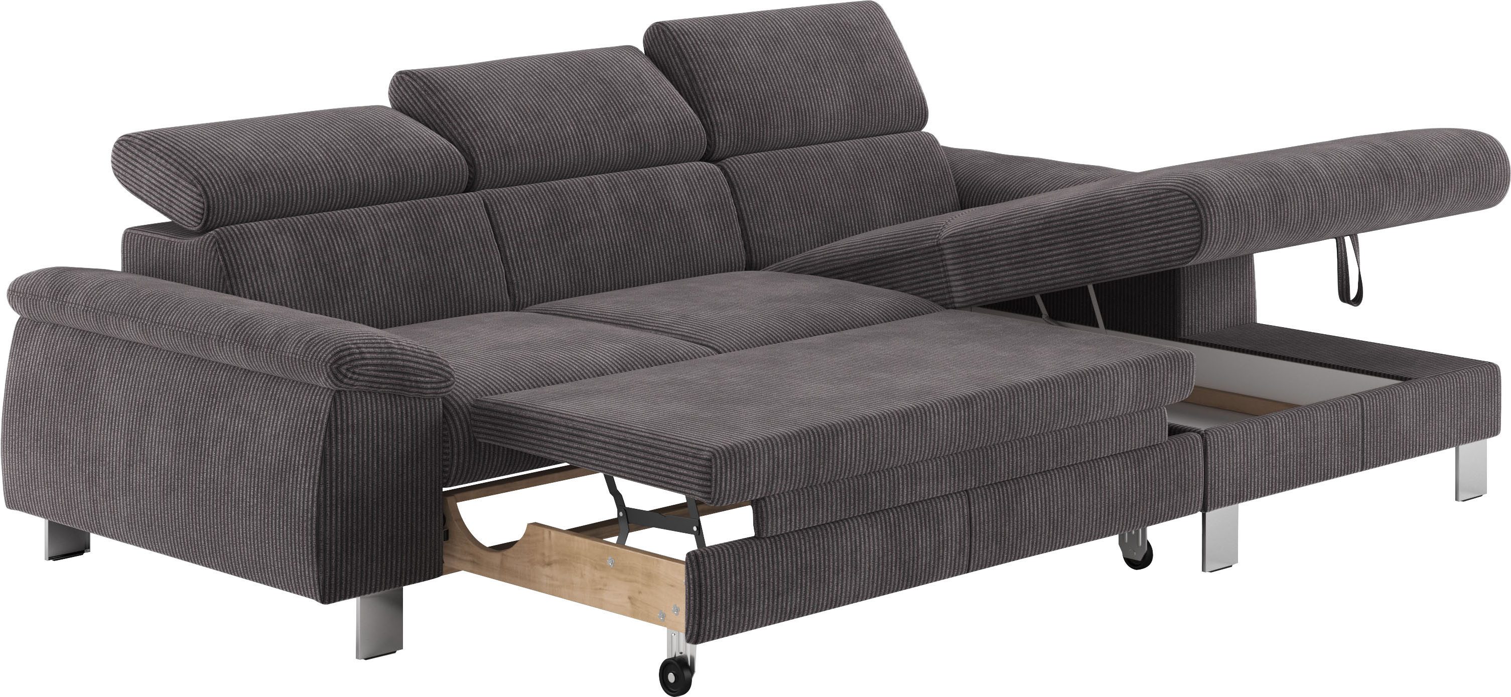 COTTA Hoekbank Komaris L-vorm met hoofdeindeverstelling keuze met bedfunctie, bedlade & verlichting