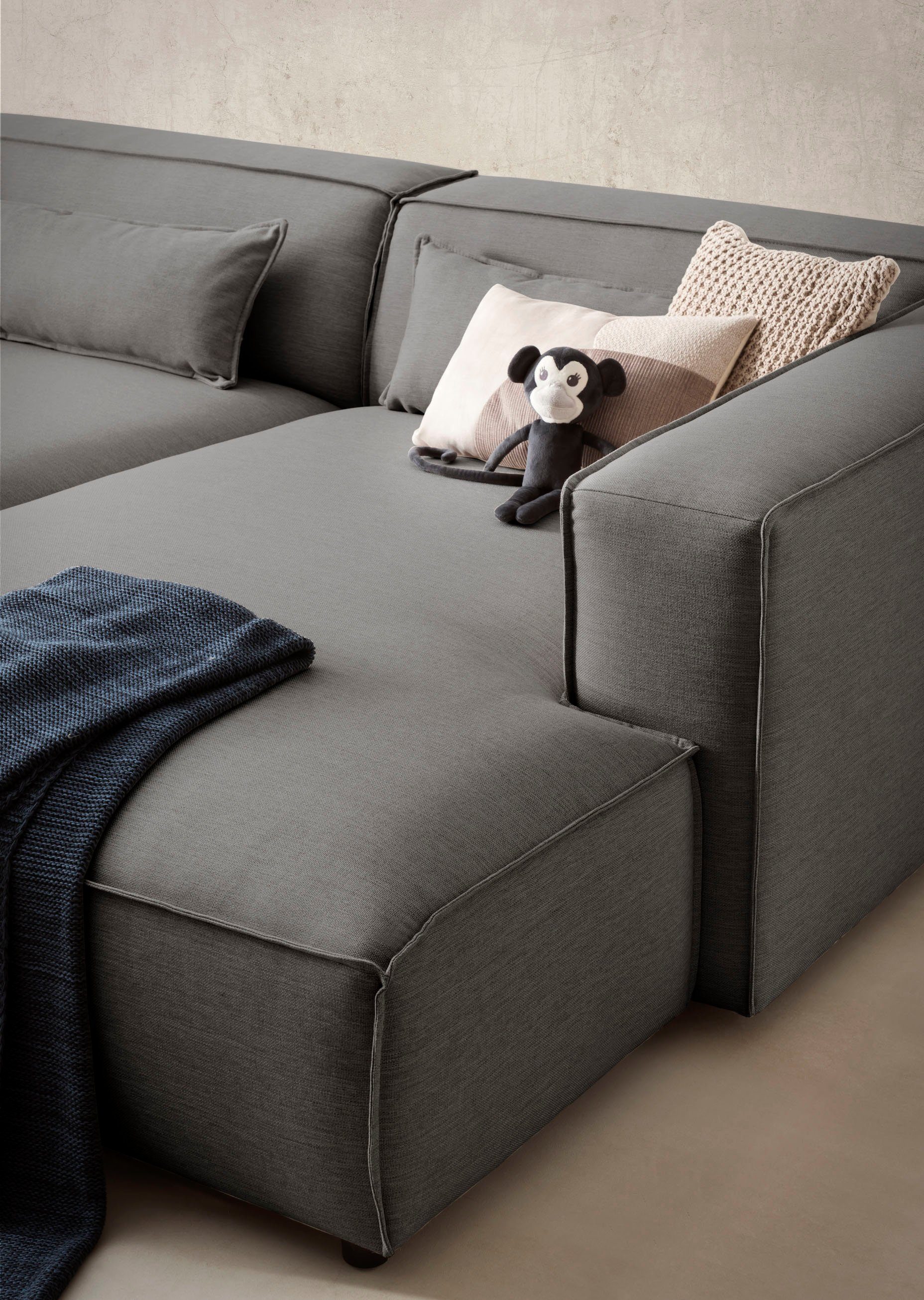 LeGer Home by Lena Gercke Hoekbank PIARA XXL, Big-sofa in cord of linnenlook, L-vorm, met biesnaad