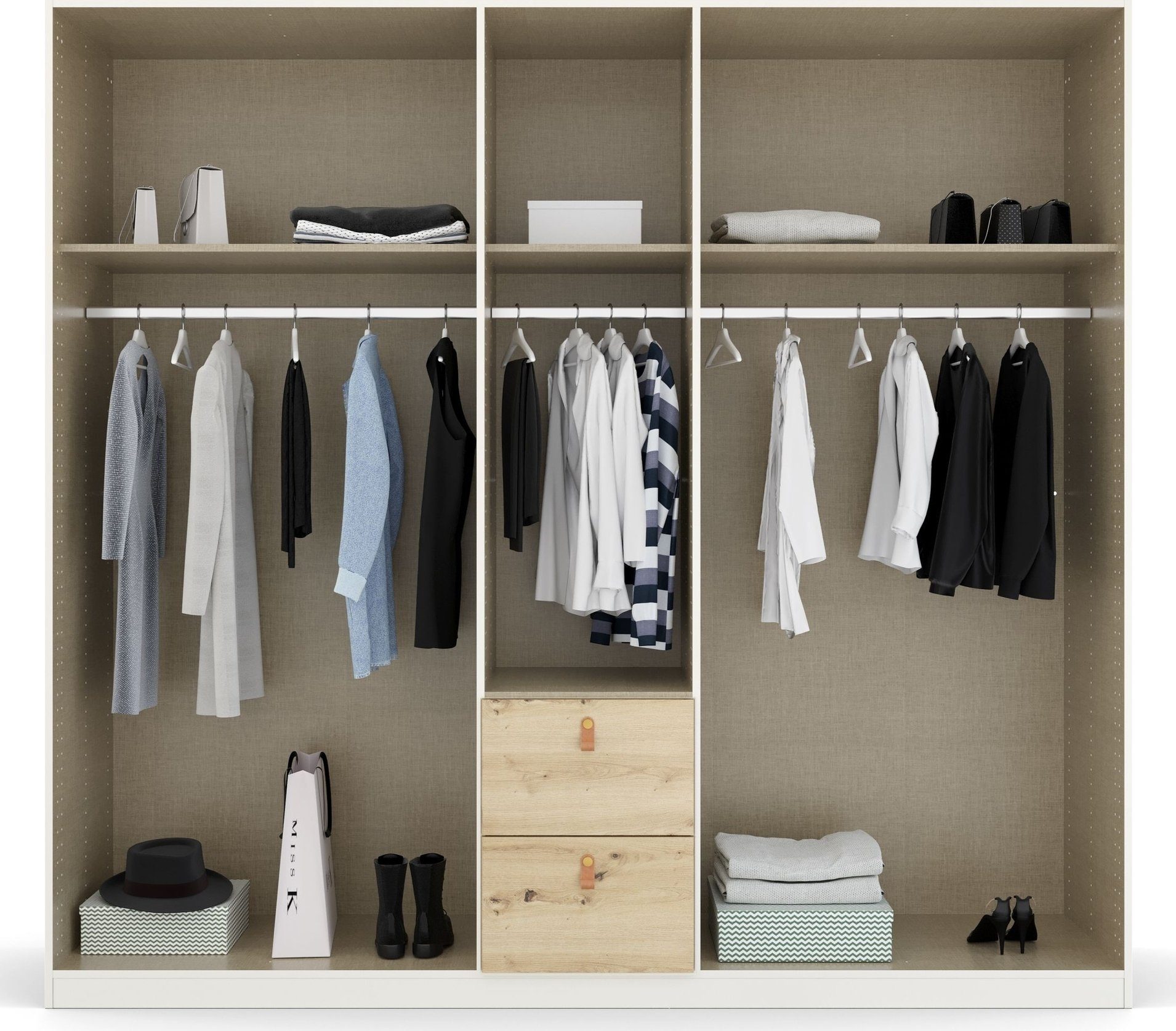 rauch Draaideurkast Homey by Quadra Spin met cognacbruine leren greeplussen, laden in eiken-decor
