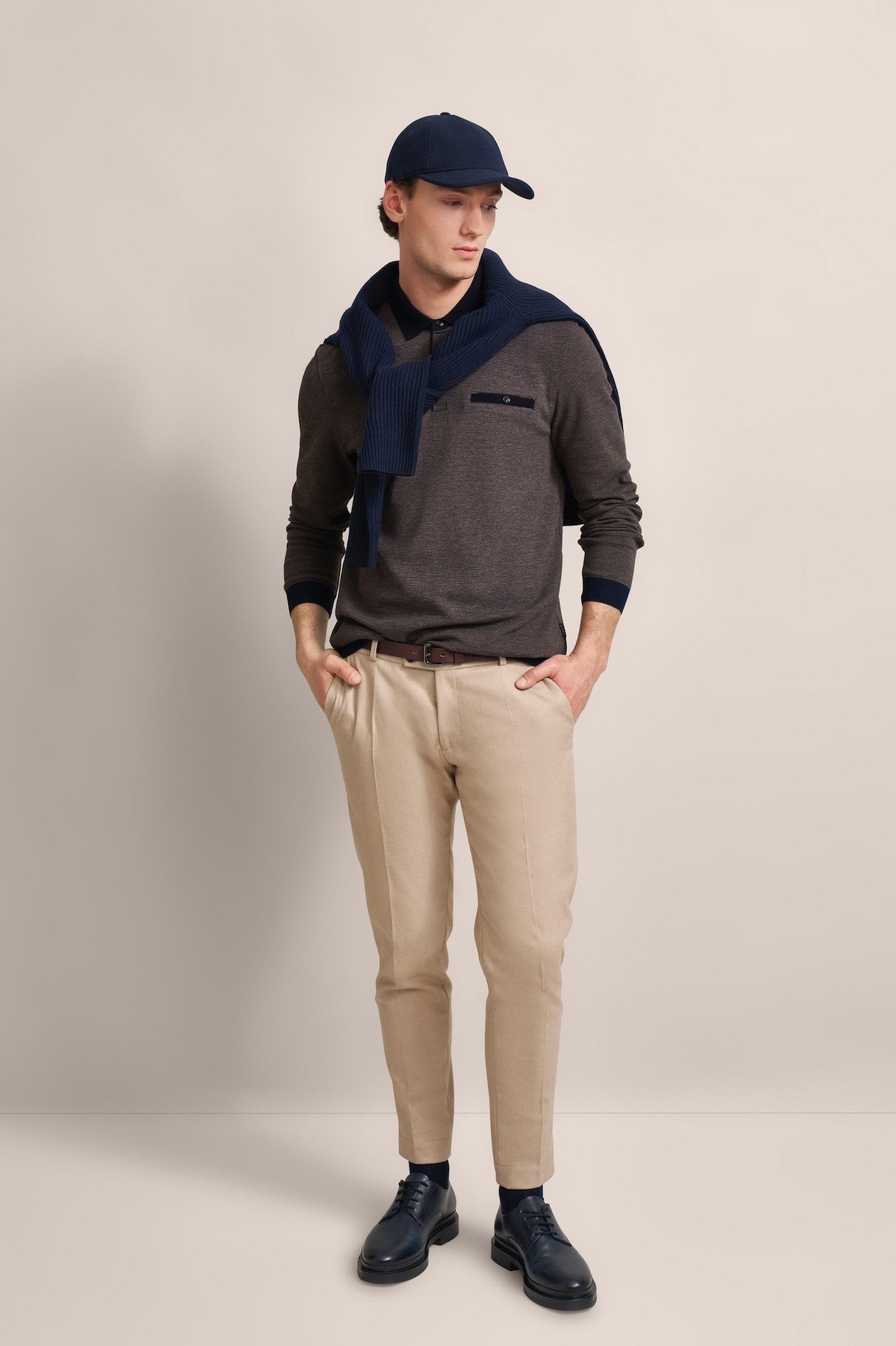 Bugatti Poloshirt met lange mouwen met structuurkraag