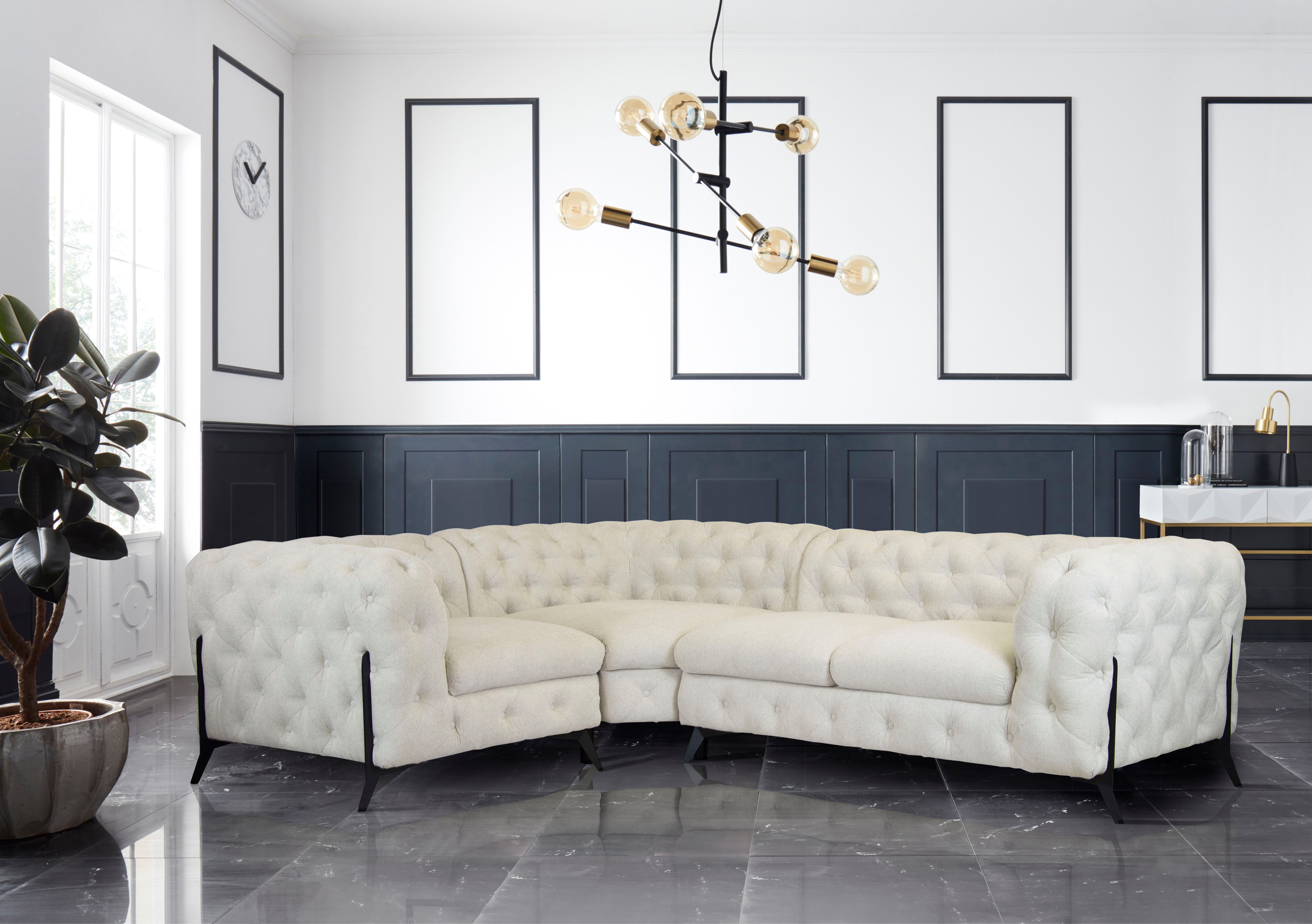 Leonique Chesterfield-bank Amaury L-vorm moderne chersterfield-look, breedte 262 cm, kleur van de poten ter keuze