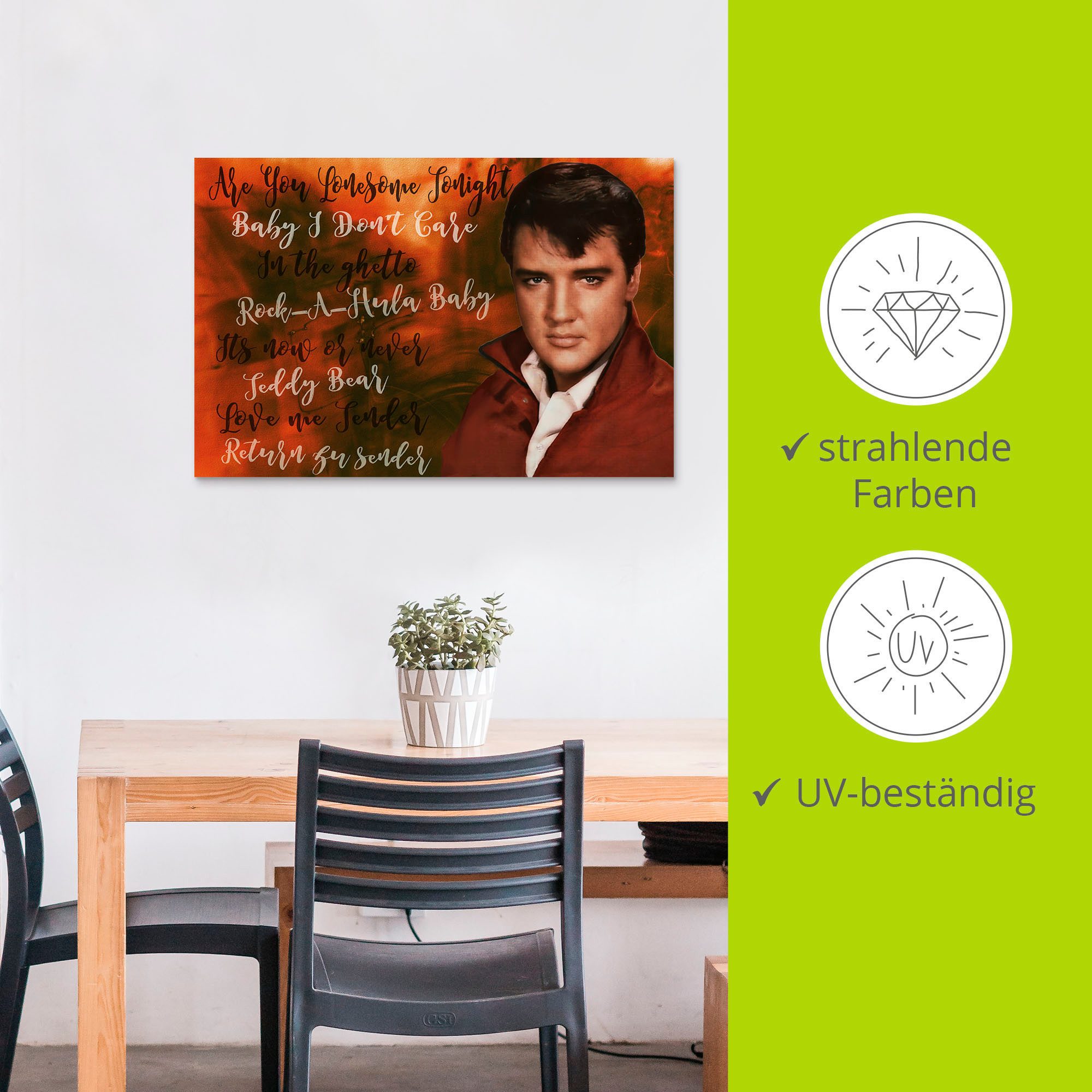 Artland Artprint Elvis ster als artprint van aluminium, artprint voor buiten, poster in diverse formaten