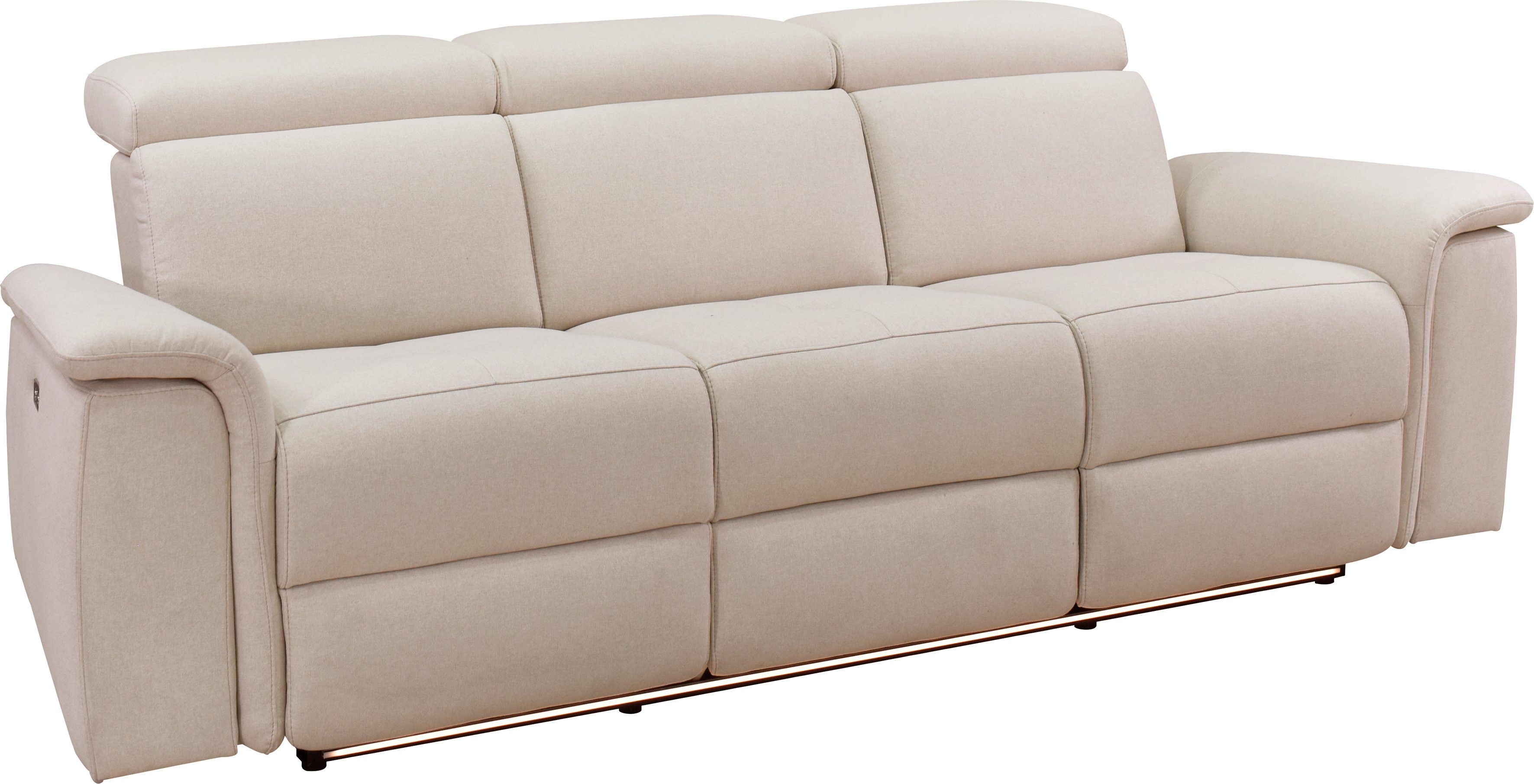 Places of Style 3-zitsbank Pareli 229 cm, handmatige en elektrische relaxfunctie in 2 zits USB, verstelbare hoofdsteun, LED-verlichting, in echt leer, kunstleer, geweven stof