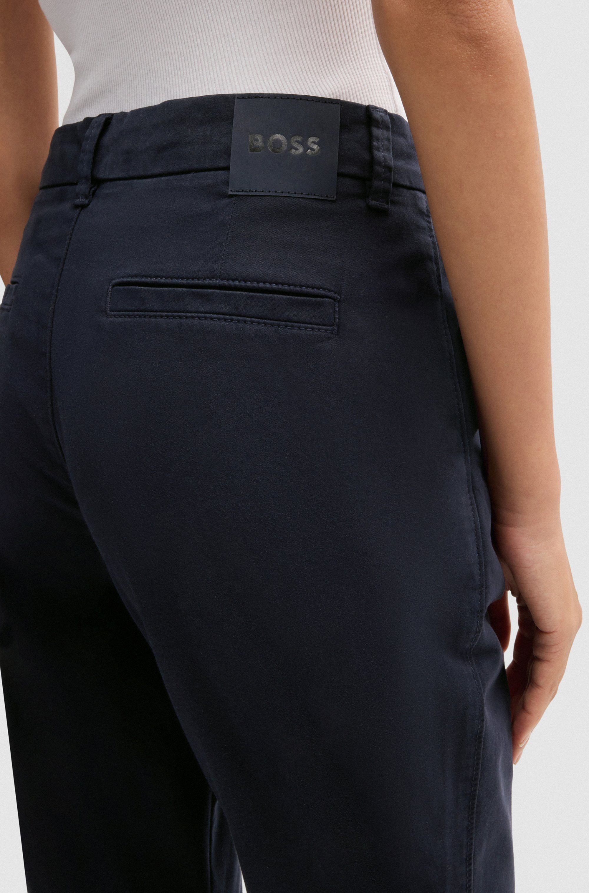 Boss Orange Geweven broek C_Tachini2-D met leren merklabel aan de achterkant van de tailleband