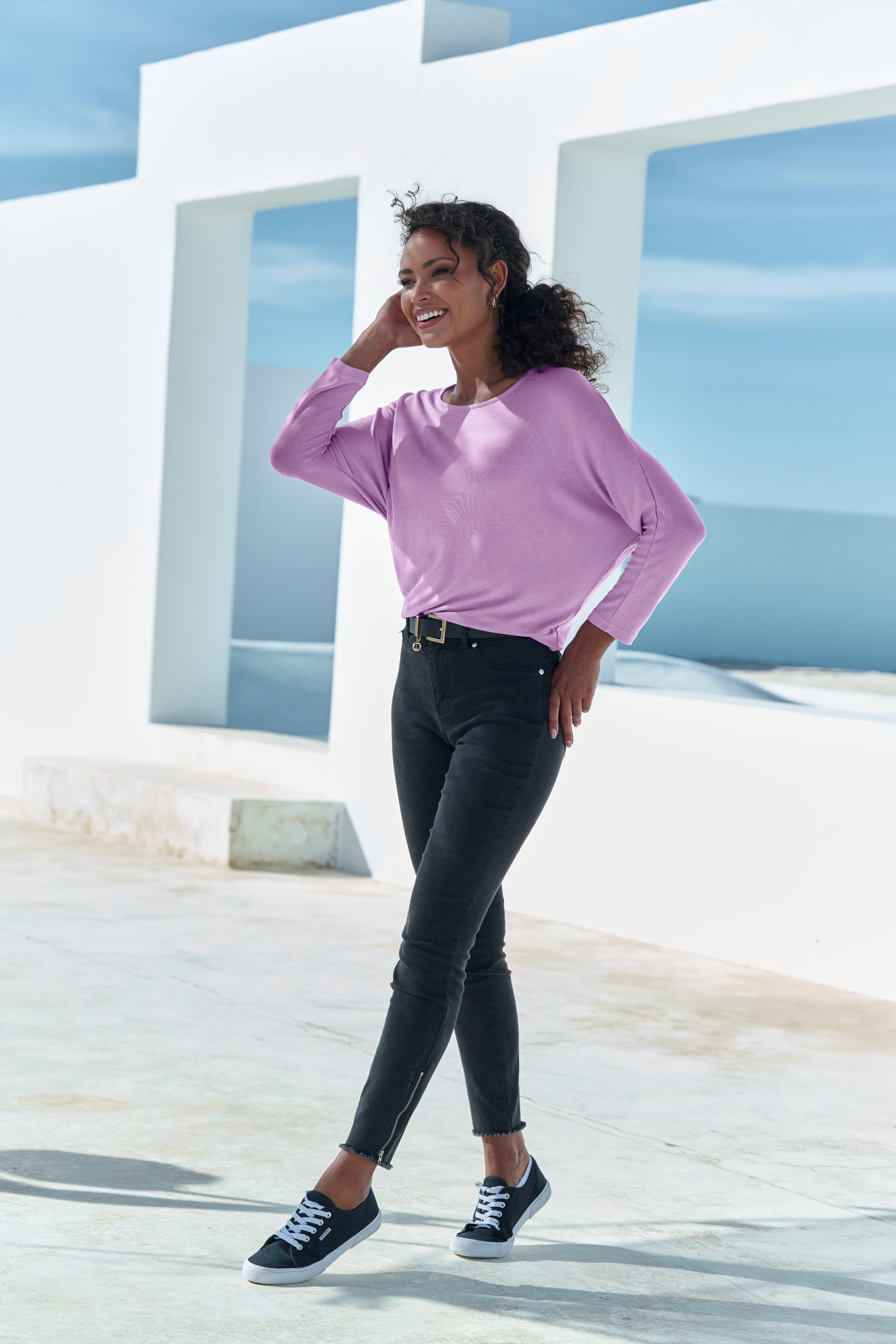Lascana Shirt met 3 4-mouwen Met vlindermouwen van zachte fijn gebreide kwaliteit met viscose (1-delig)