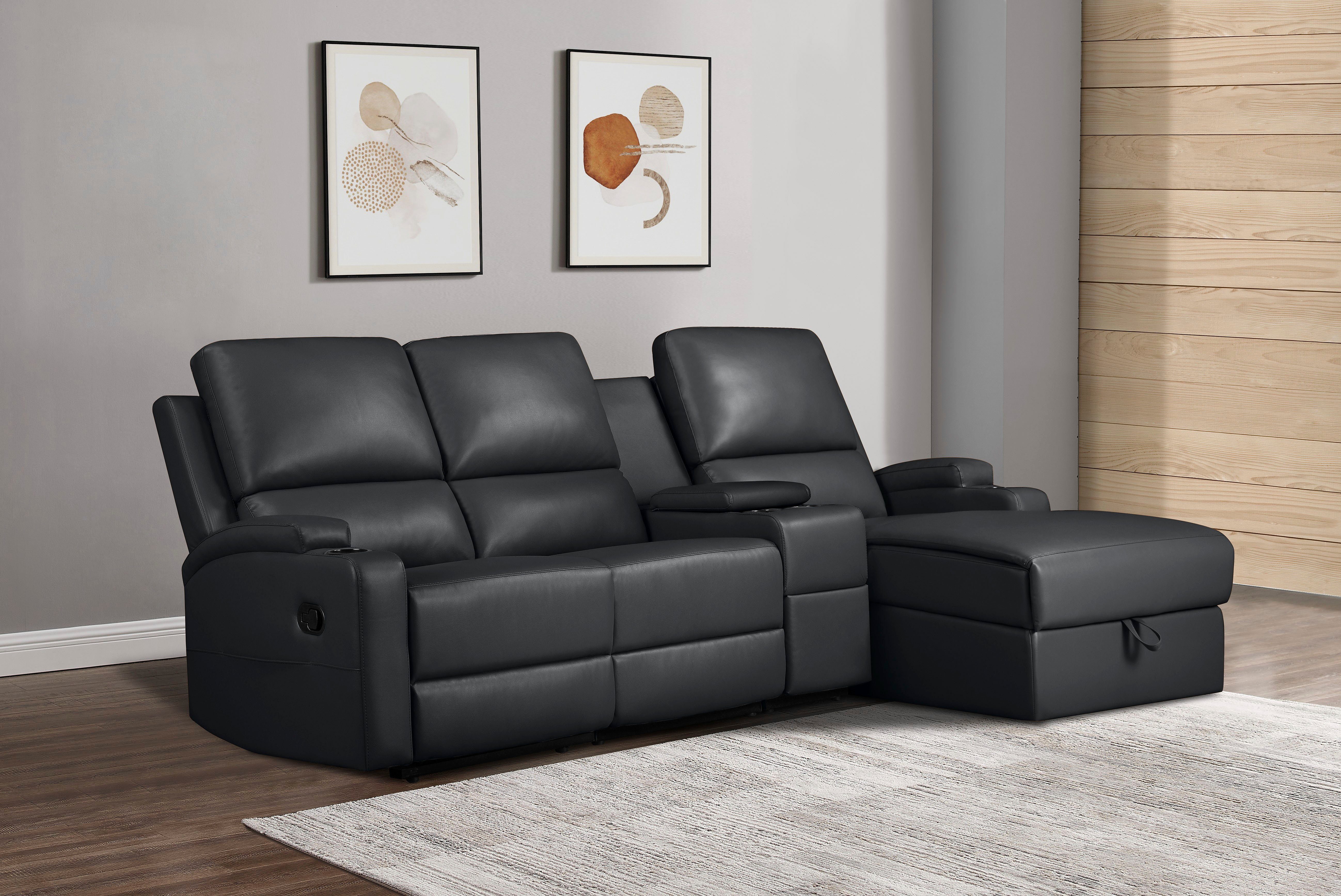 Home affaire Hoekbank Napori multimediabank, 3 bioscoopstoelen XXL, L-model, Bioscoopbank met relaxfunctie, bekerhouder, opbergvak en opbergbox