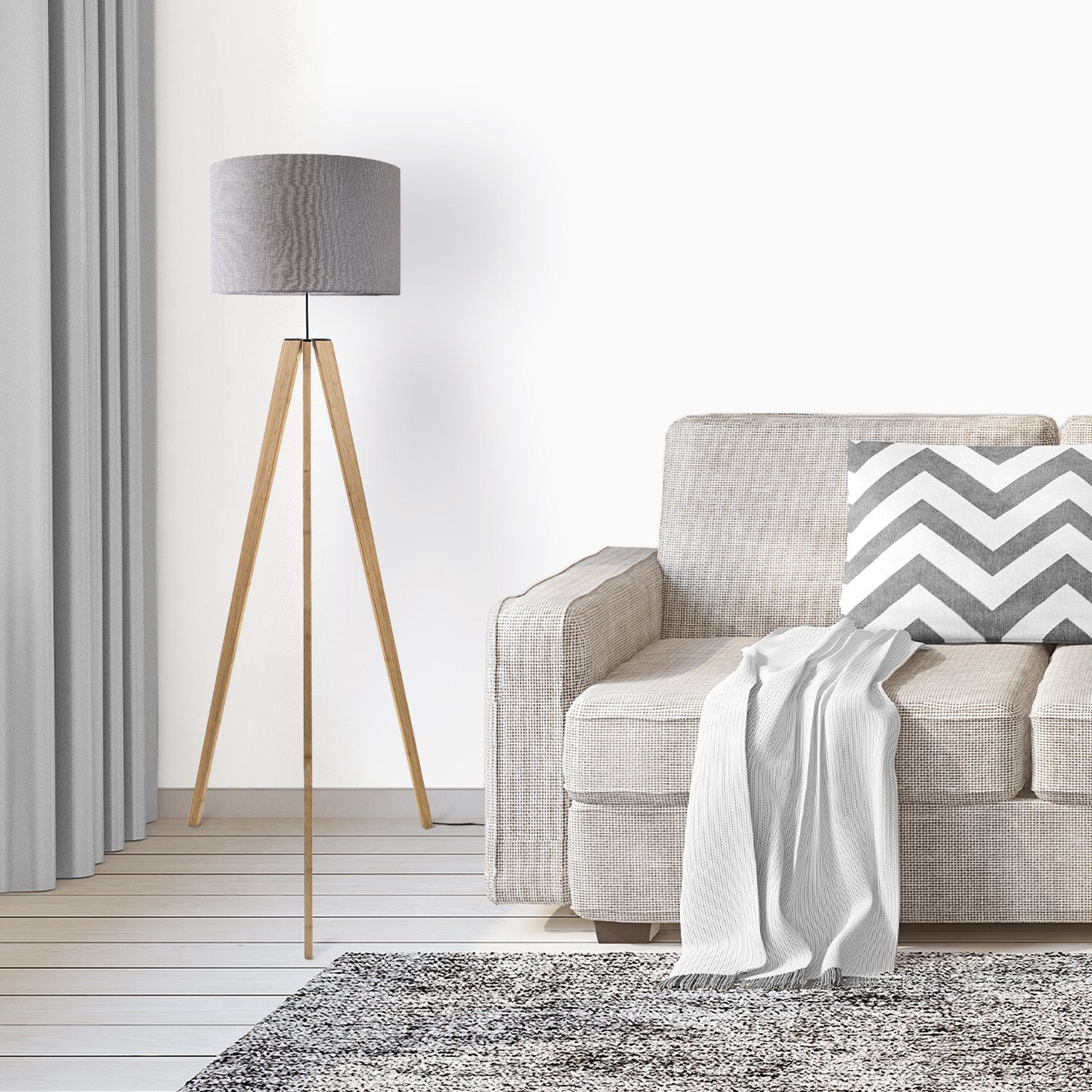 Paco Home Staande lamp Canvas uni Color Vloerlamp vintage voet LED lamp woonkamer Scandinavisch ontwerp E27