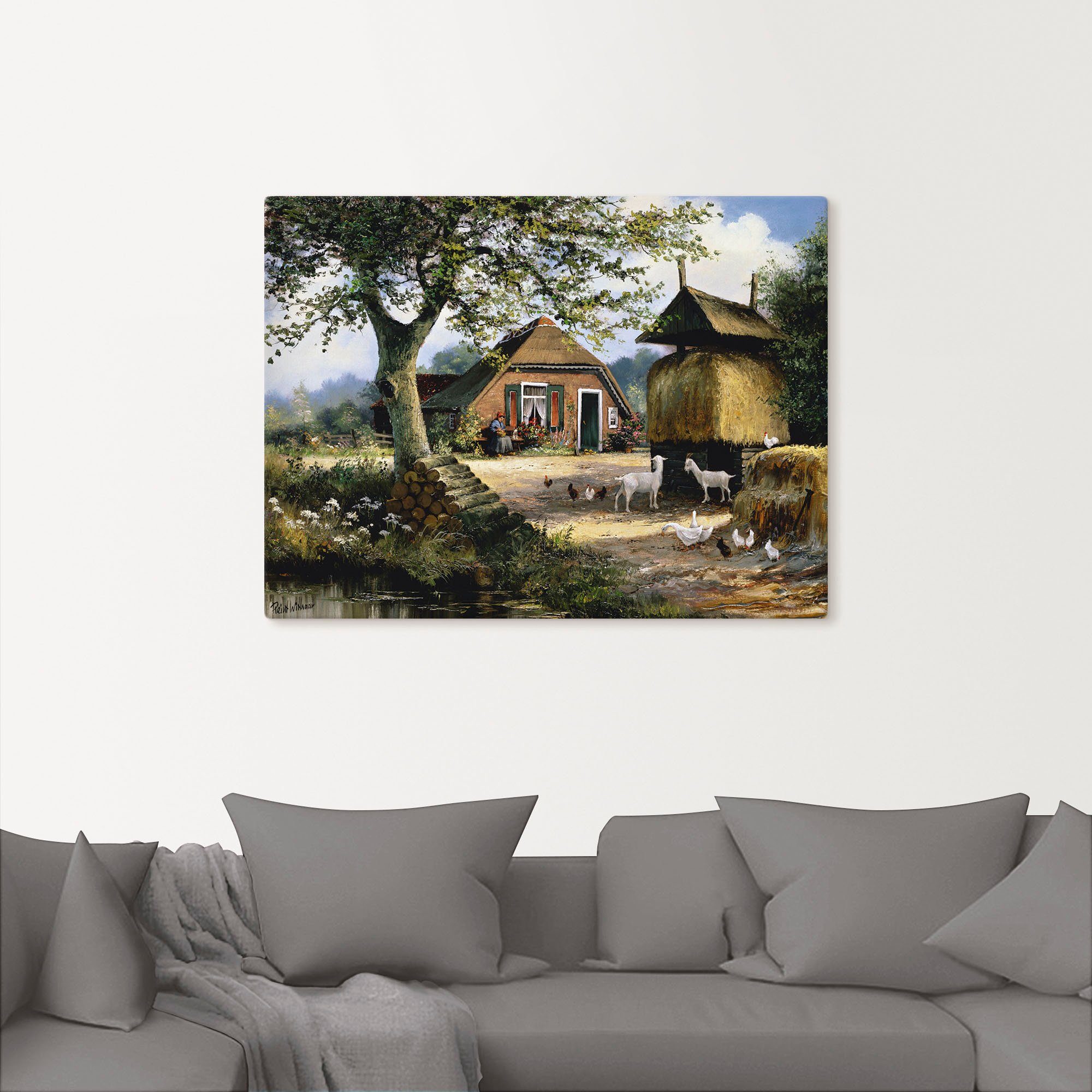 Artland Artprint Idyllische boerderij met kippen en geiten als artprint op linnen, poster in verschillende formaten maten