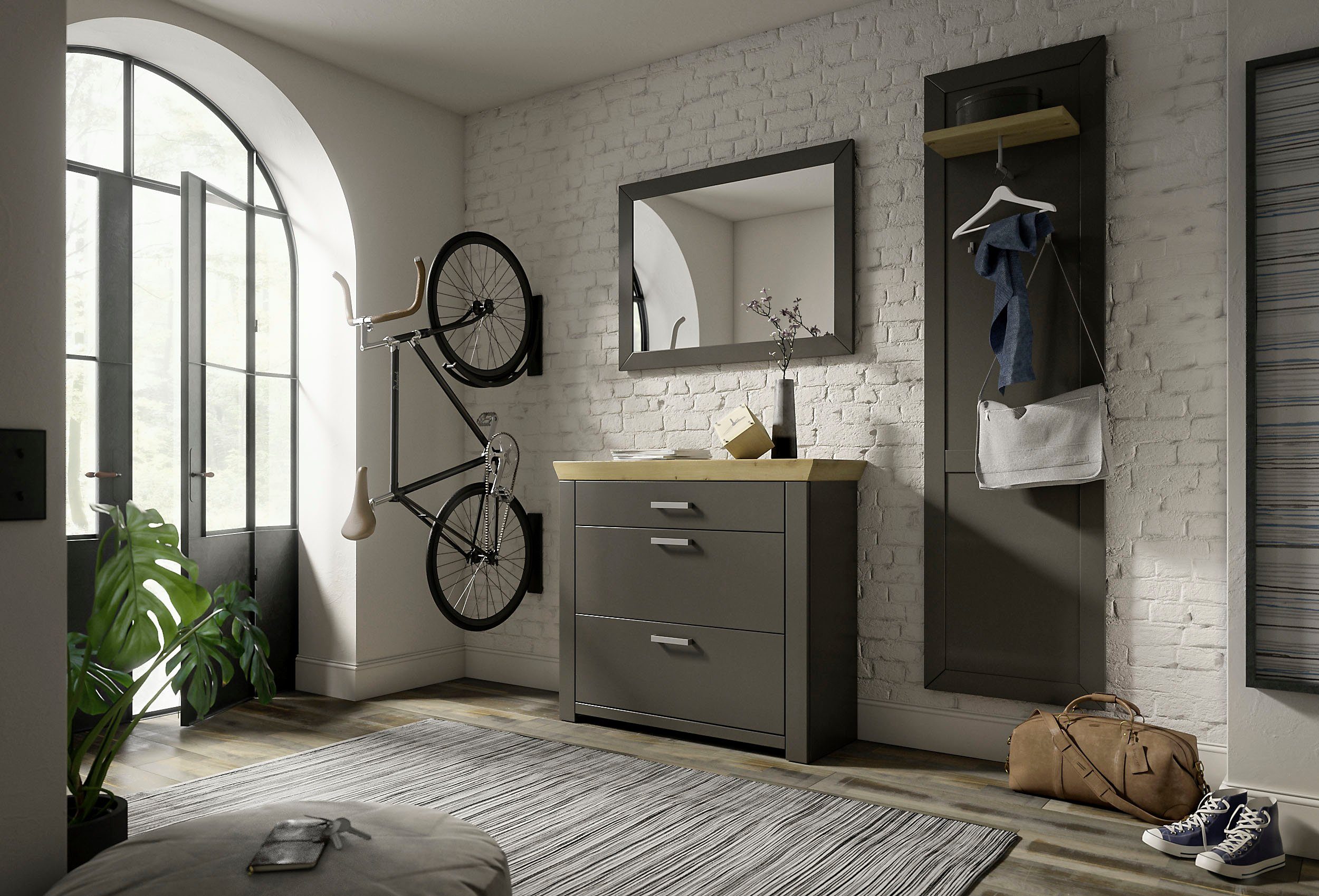 set one by Musterring Halmeubelset GA York Kombi 61 met garderobe paneel en schoenenkast (set, 3-delig) kapstokpanelen grijs