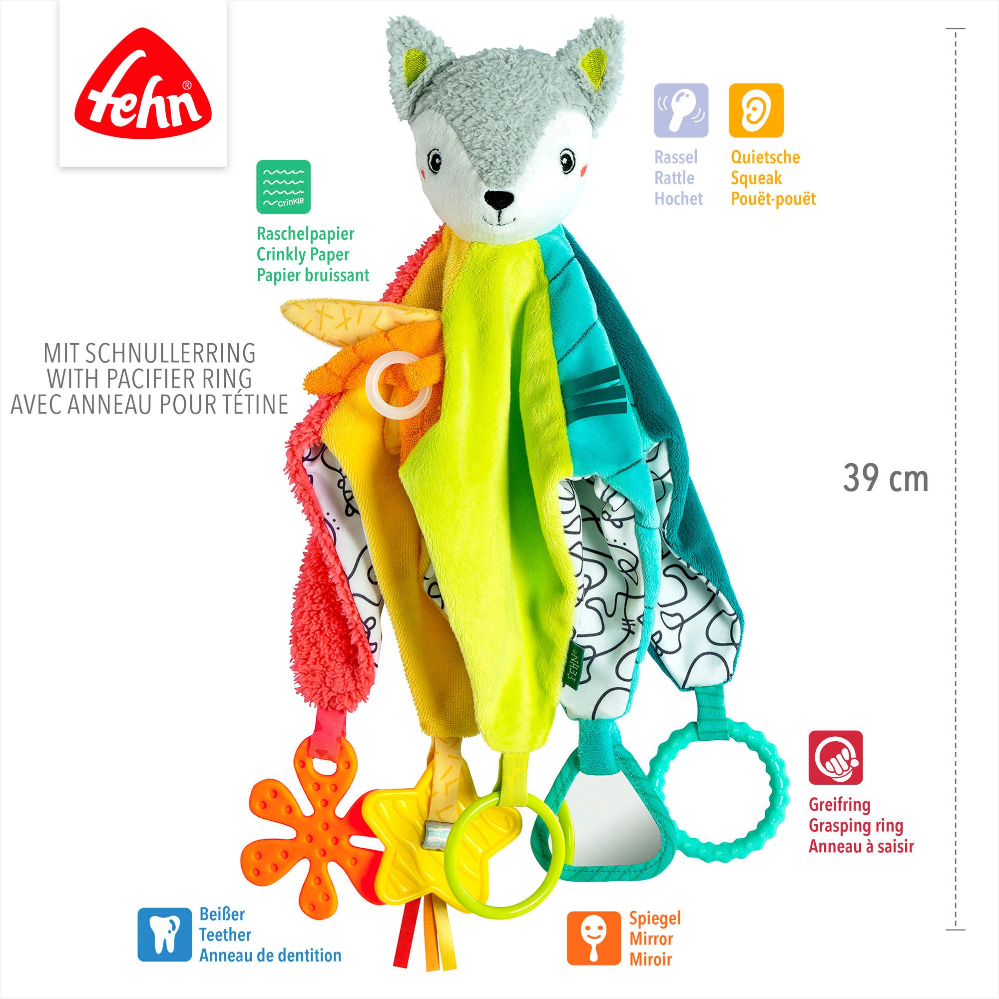 Fehn Knuffeldoek DoBabyDoo, vos deluxe met bevestigingsring voor speen