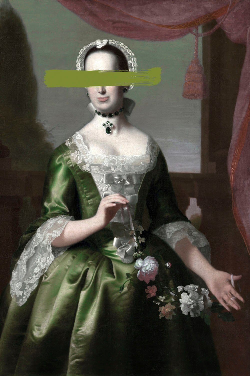 queence Artprint op acrylglas Vrouw met kleurvlek Fine Art-print in galeriekwaliteit foto schilderijen groen