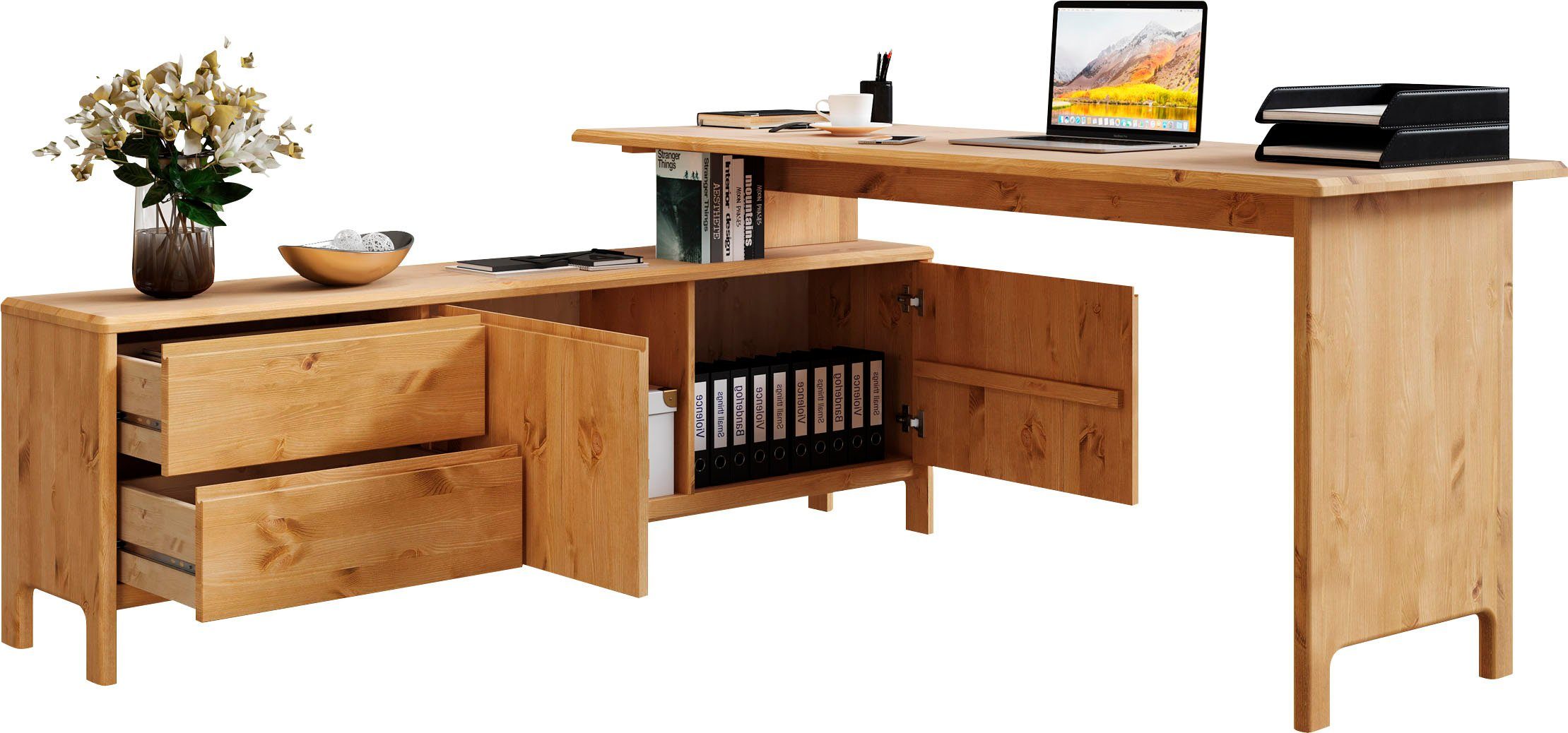 Home affaire Bureau Luven, van massief hout in 2 breedtes, variabel gebruik als bureau of hoekbureau