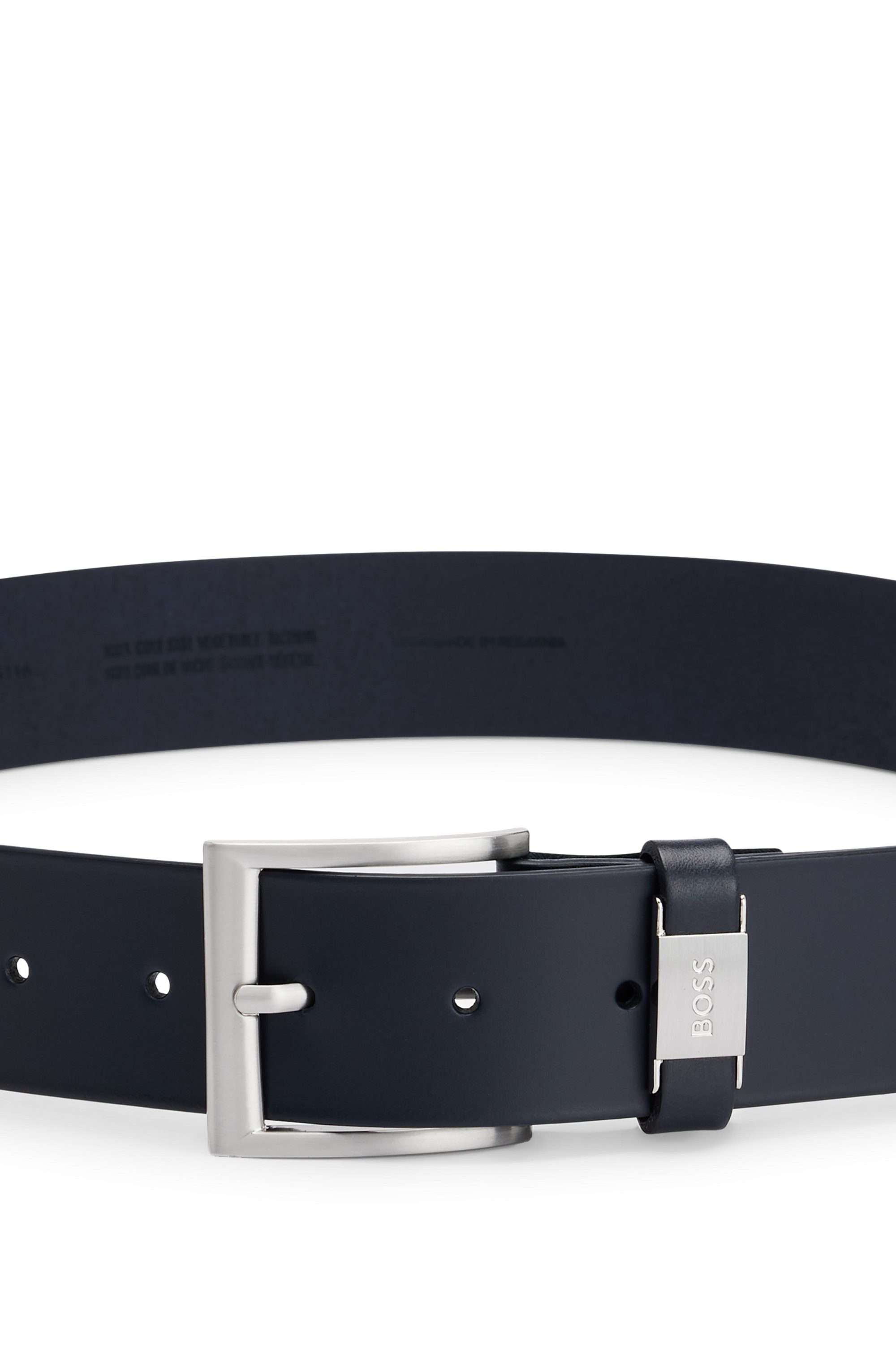Boss Leren riem Connio zilverkleurige sluiting & logo-tekst op de lus