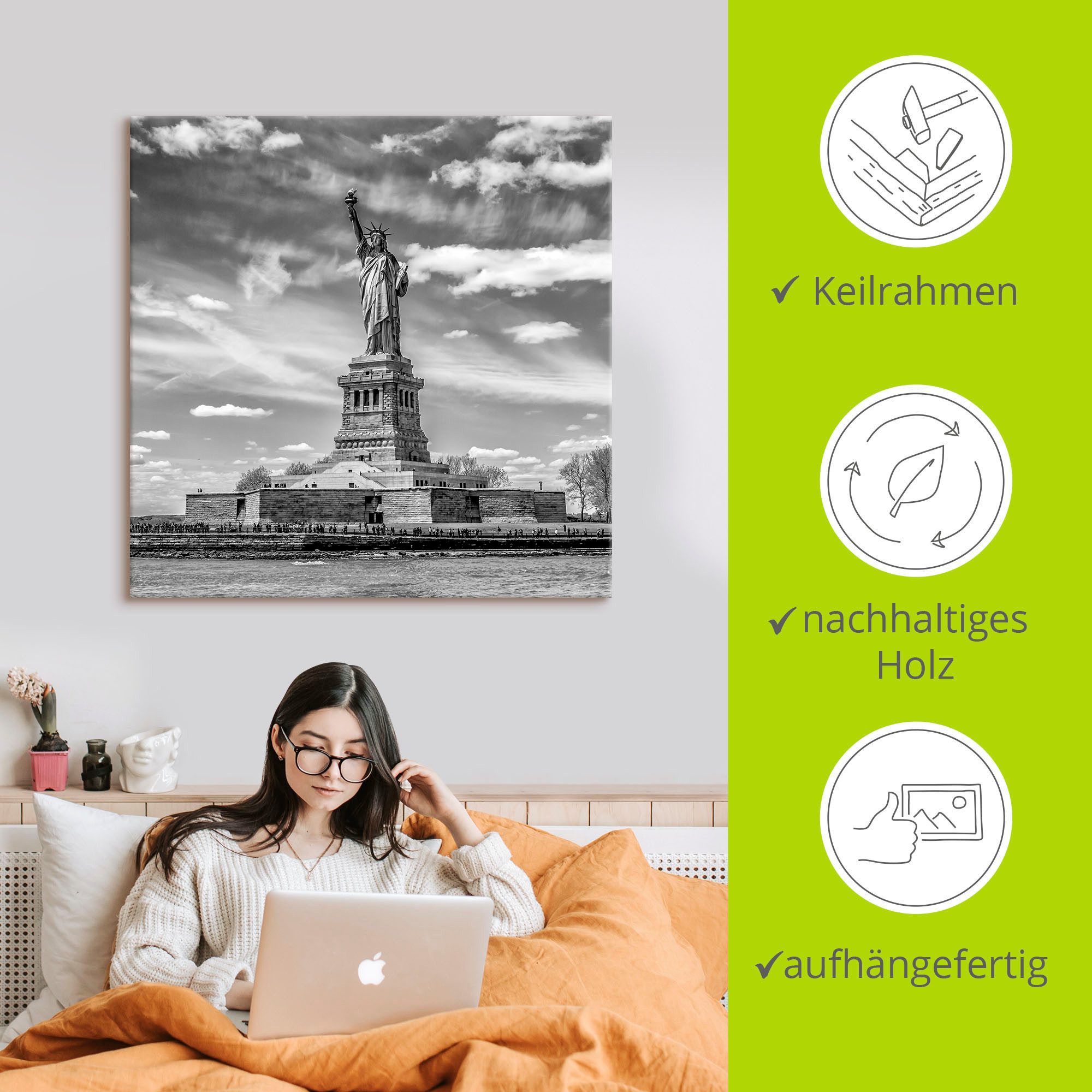 Artland Artprint New York City Vrijheidsbeeld als artprint van aluminium, artprint voor buiten, artprint op linnen, poster in verschillende maten. maten