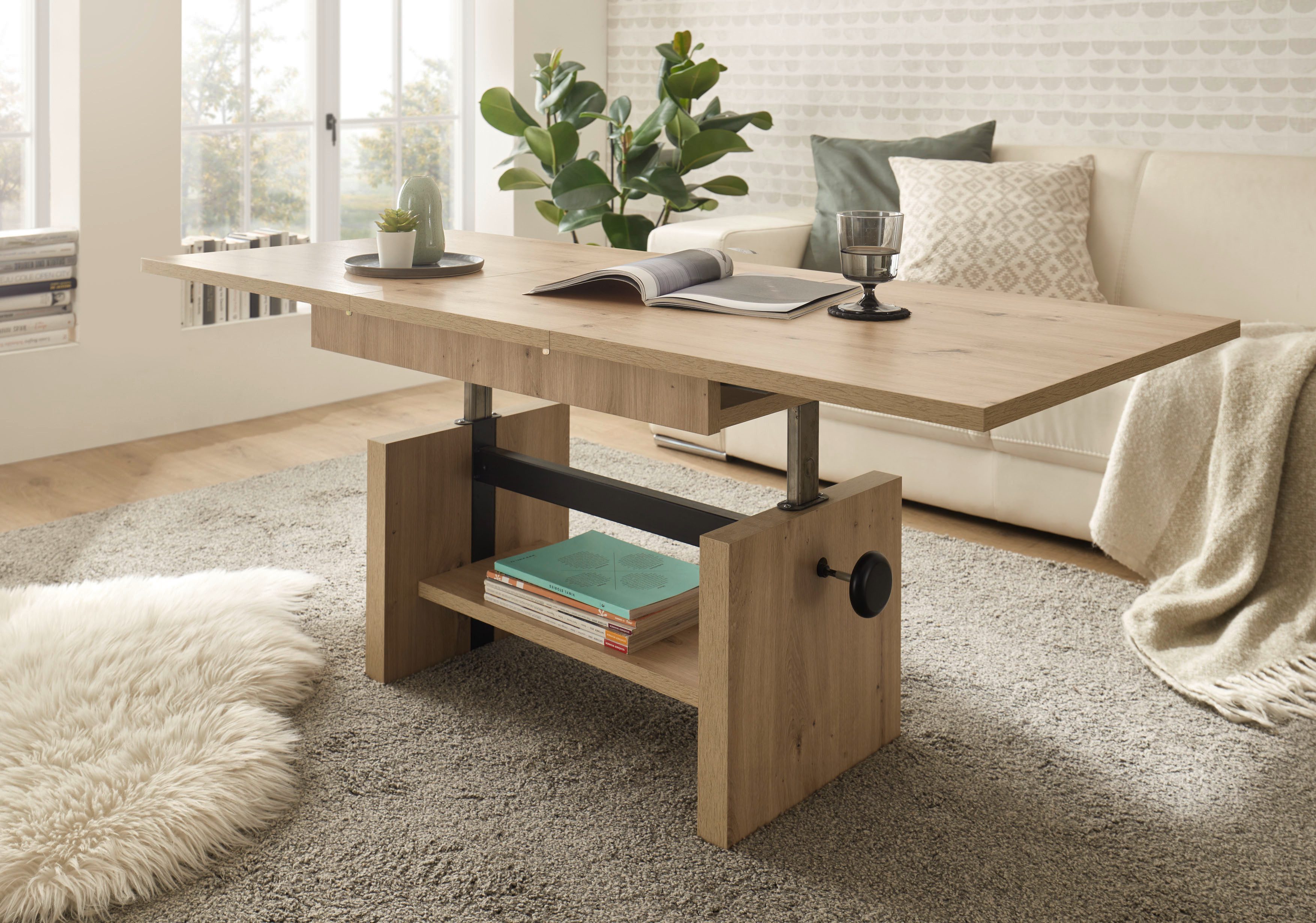 Stolkom Salontafel Event hoogte verstelbaar, uitschuifbaar, BxHxD 110-150x48-63x65 cm Hoogte verstelbaar met liftmechaniek en uittrekbaar in 3 kleurvarianten