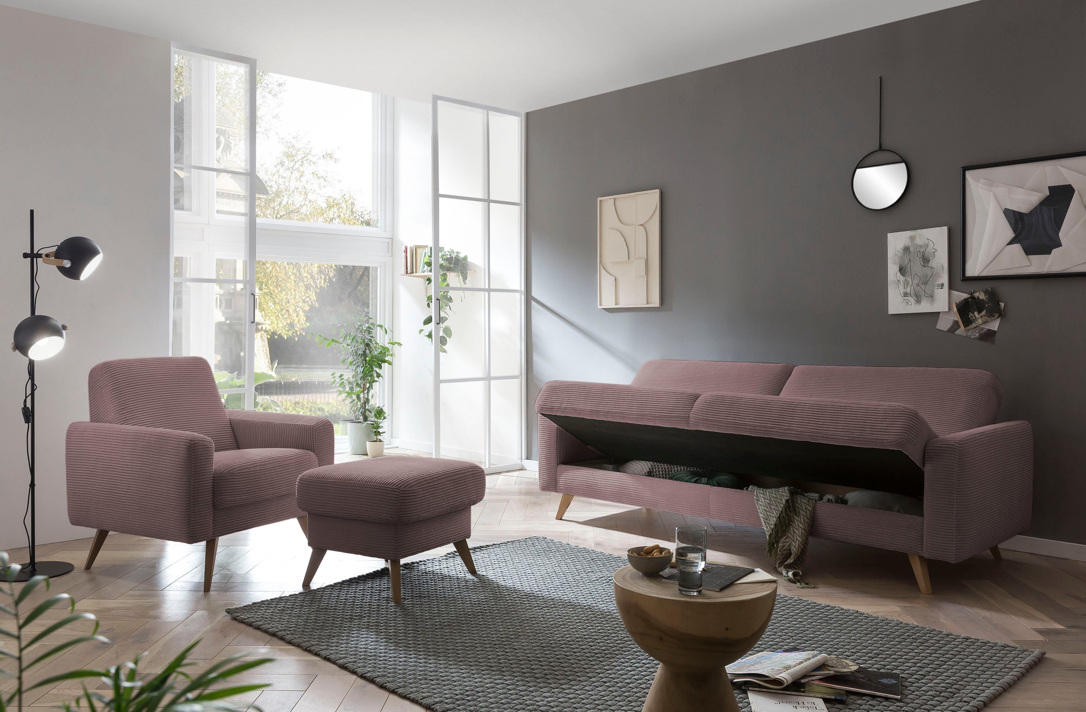 exxpo - sofa fashion 3-zitsbank Samso, elegant en comfortabel, actuele cord bekleding, kantelbank