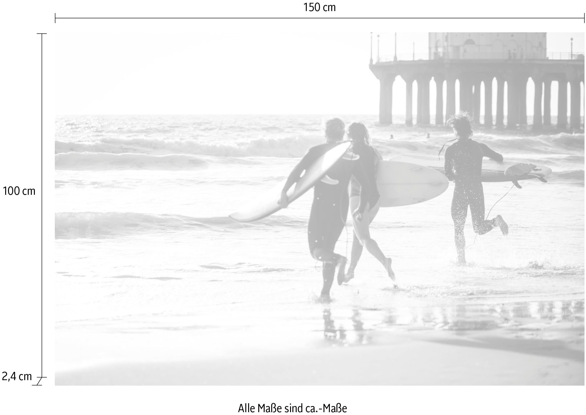 queence Artprint op acrylglas Surfer op het strand Fine Art-print in galeriekwaliteit