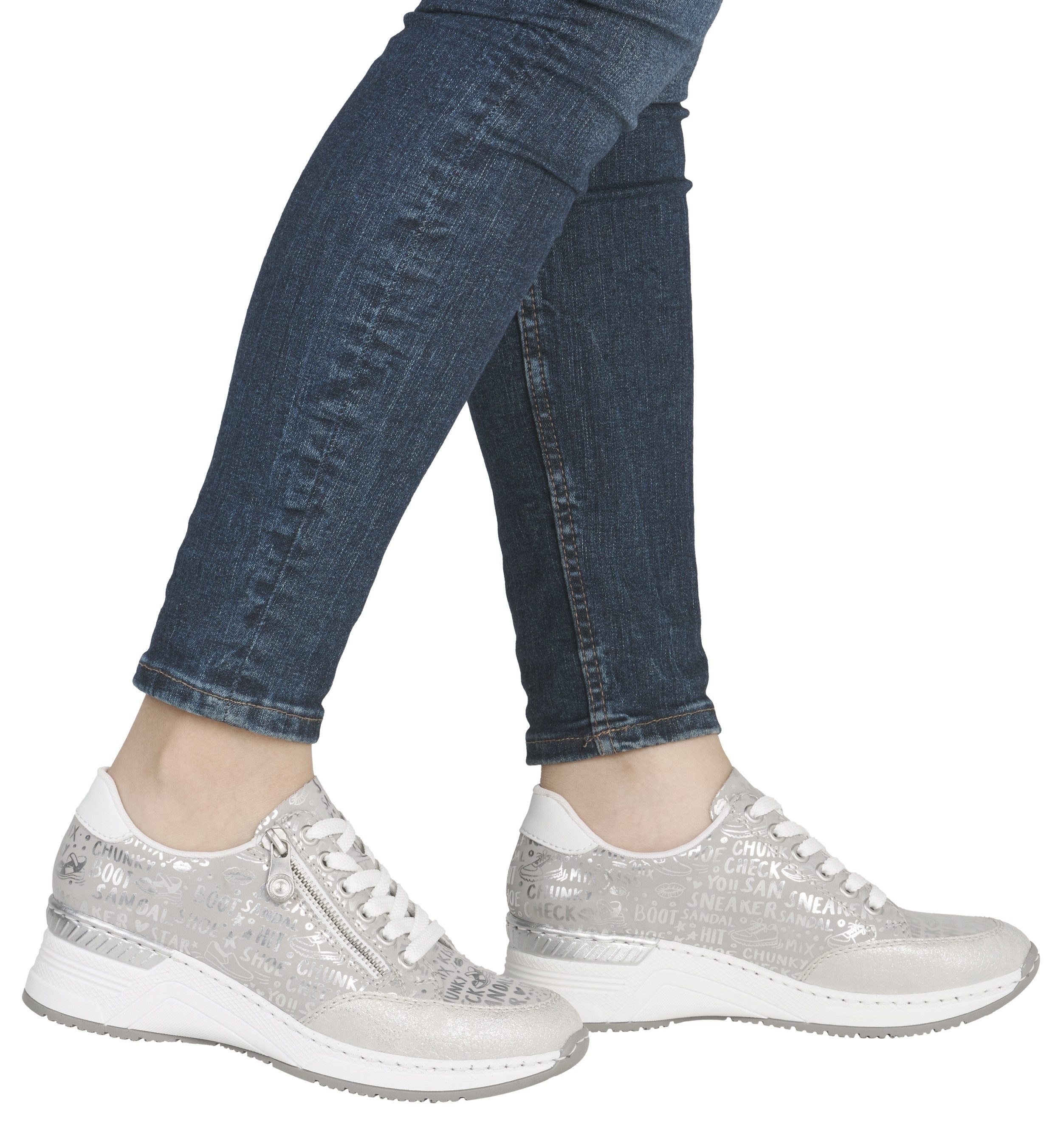 Rieker Sneakers bedrukt met letters, vrijetijdsschoen, lage schoen, veterschoen