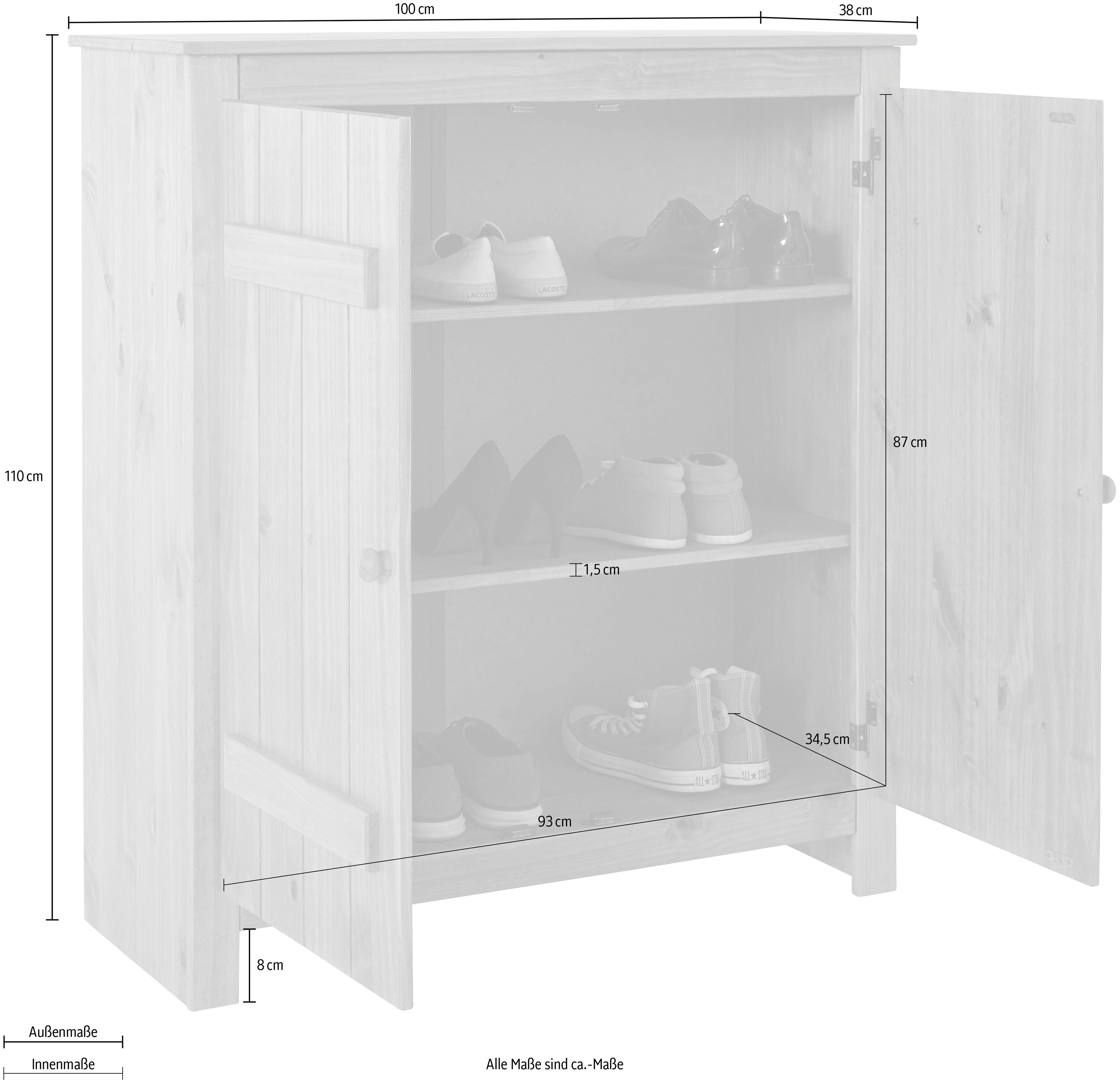 Home affaire Schoenenkast Bertram Massief hout, 2 verstelbare planken, magneetsluiting, hoogte 110 cm
