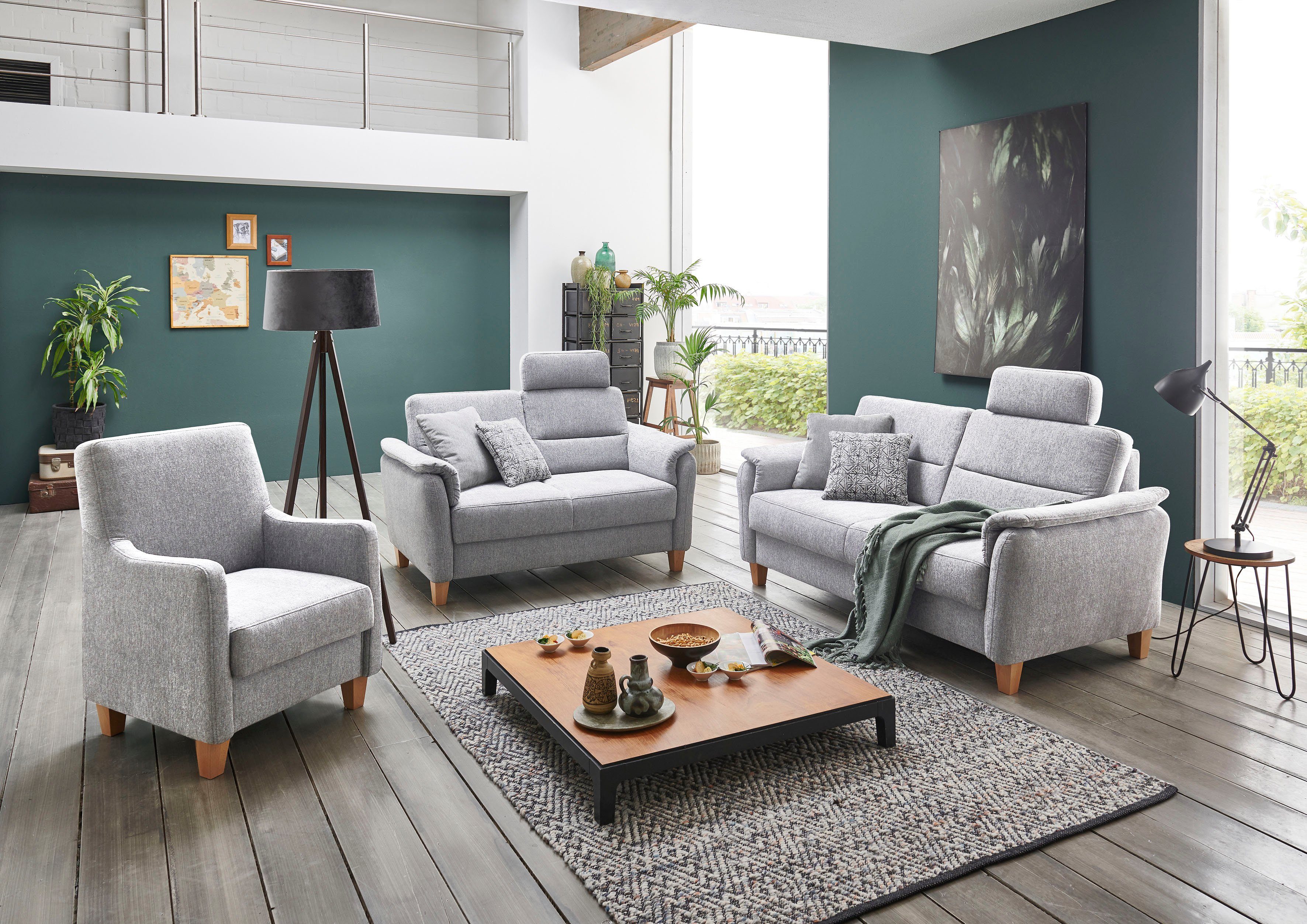 Home affaire 2,5-zitsbank Palmera Binnenveringsinterieur, stekkersysteem voor 2 hoofdsteunen (optioneel)