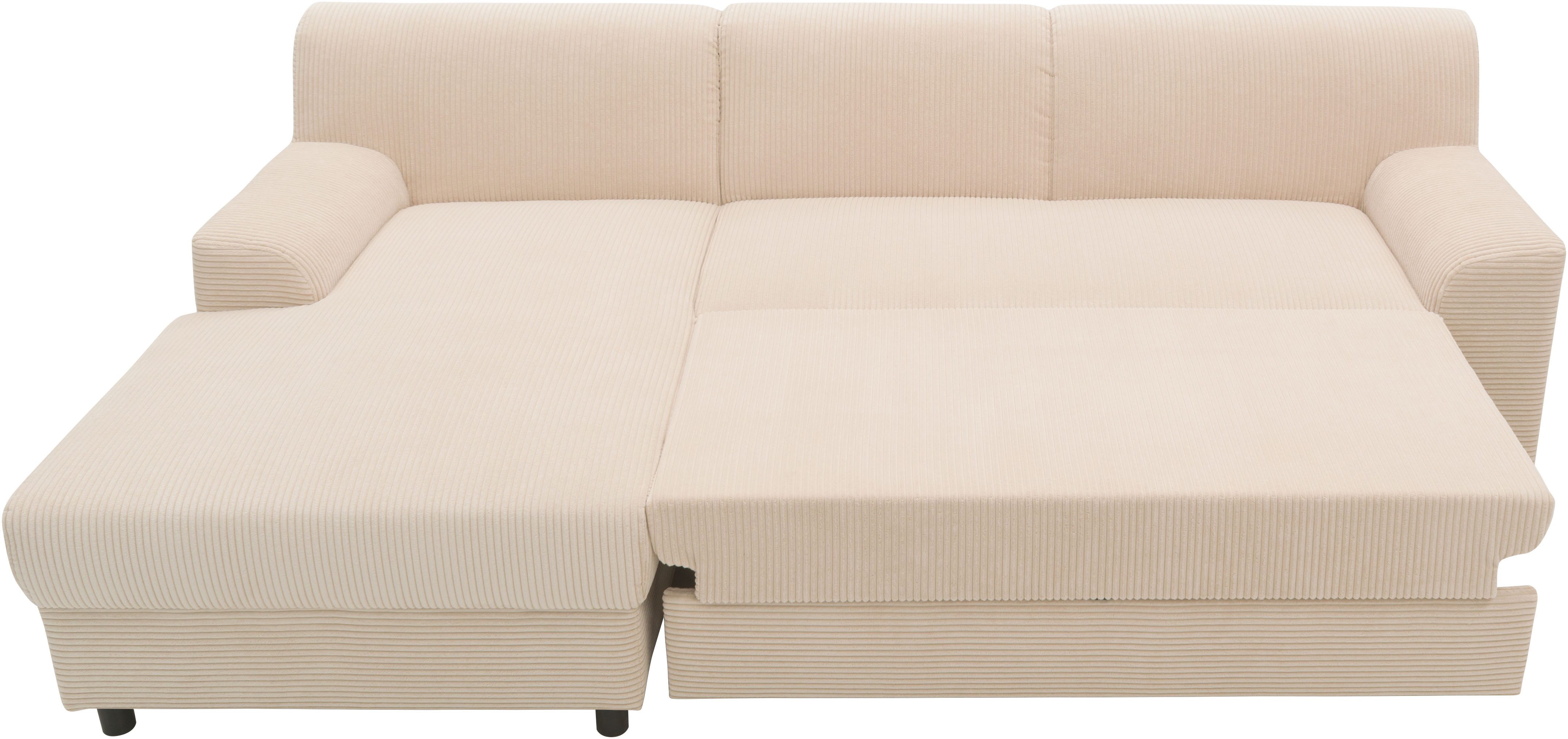 INOSIGN Hoekbank Turah 2, L-vorm, in Cord en waterafstotende microvezel, Vering B/D/H: 241/146/79 cm, incl. sierkussen, optioneel met bedfunctie