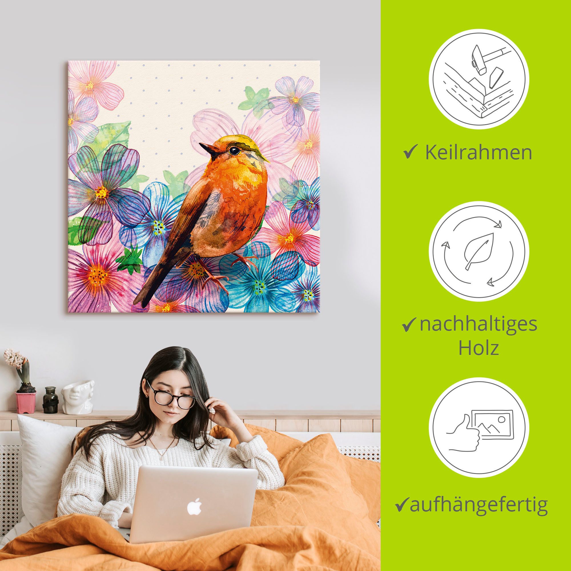 Artland Artprint op linnen Gebloemde kaart in retrodesign