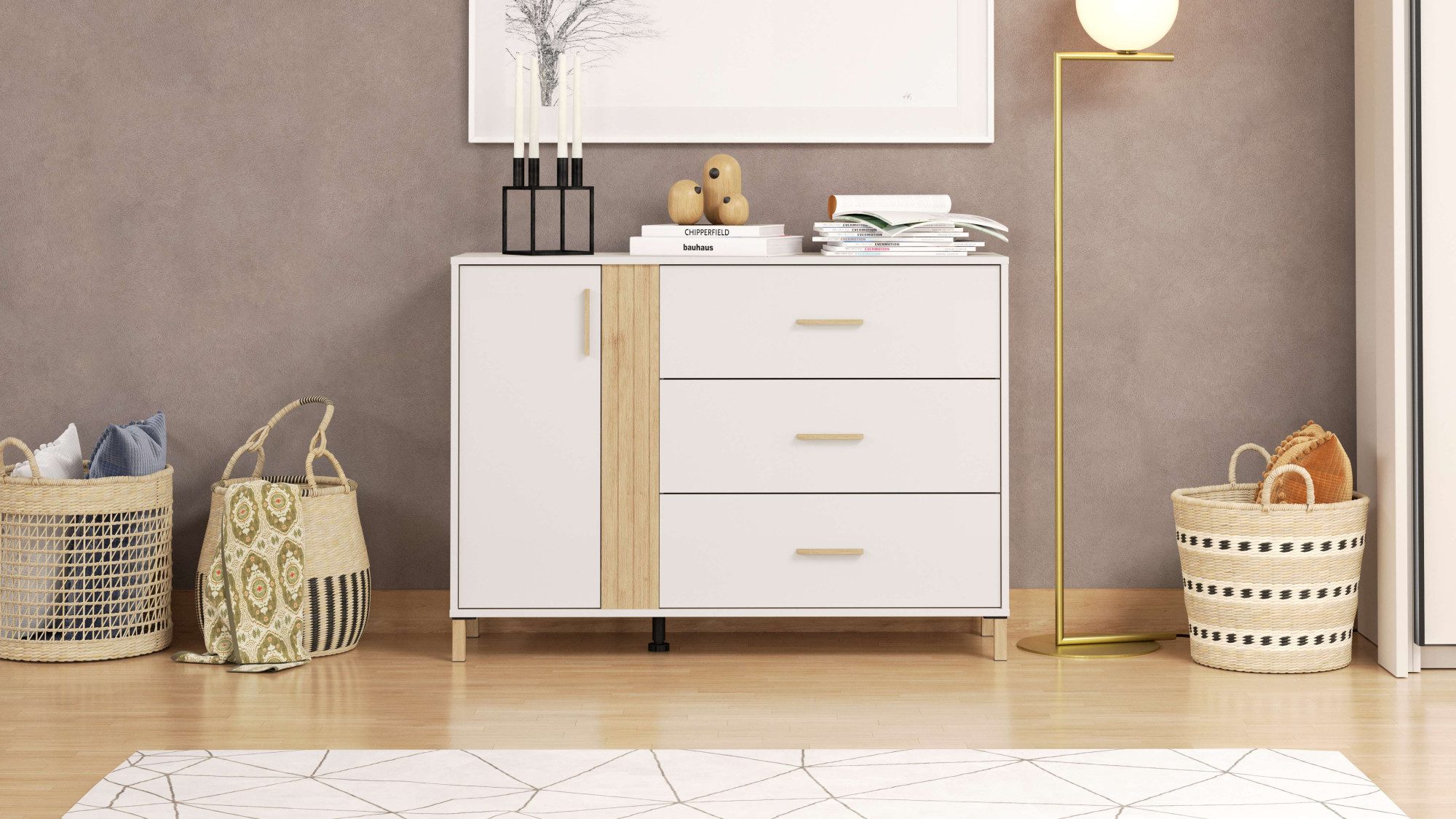 Home affaire Kast Belfort ladekast dressoir 3 laden en 1 deur 125x40x90, fsc®-gecertificeerd houtmateriaal, trendkleur cashmere