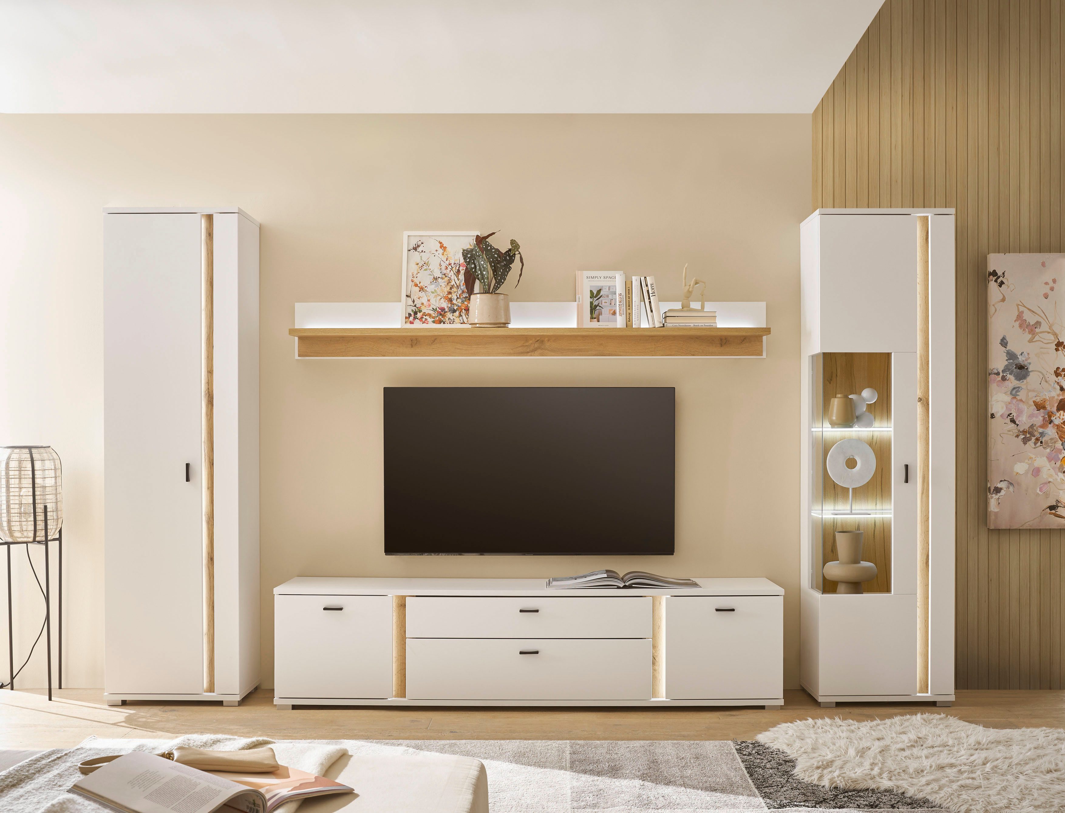 INOSIGN Wandmeubel Long Island in moderne trendkleur, inclusief verticale verlichting, breedte 330 cm (set, 4-delig)
