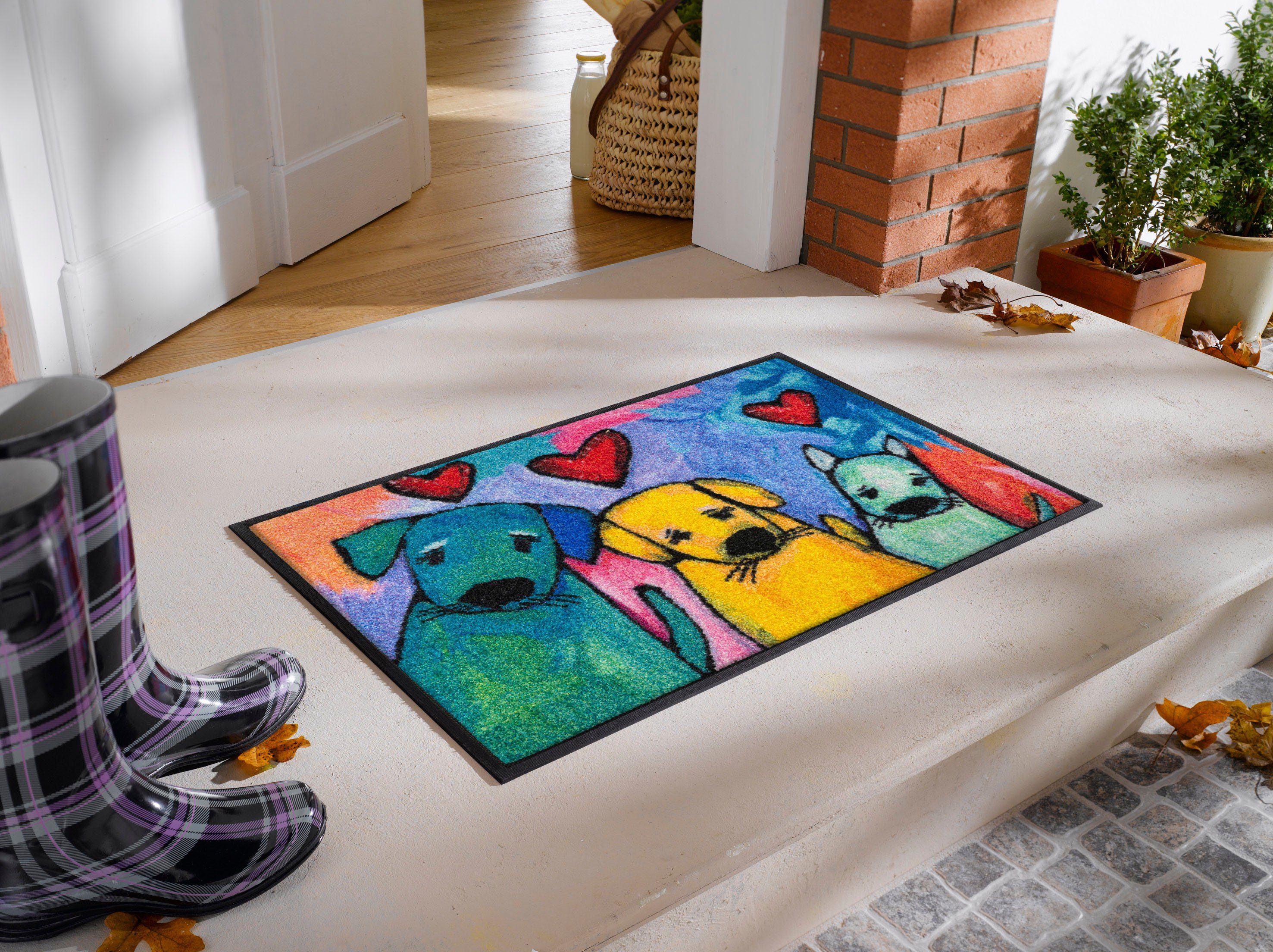 wash+dry by Kleen-Tex Mat Doggies Inloopmat, motief honden, modern design, antislip, wasbaar