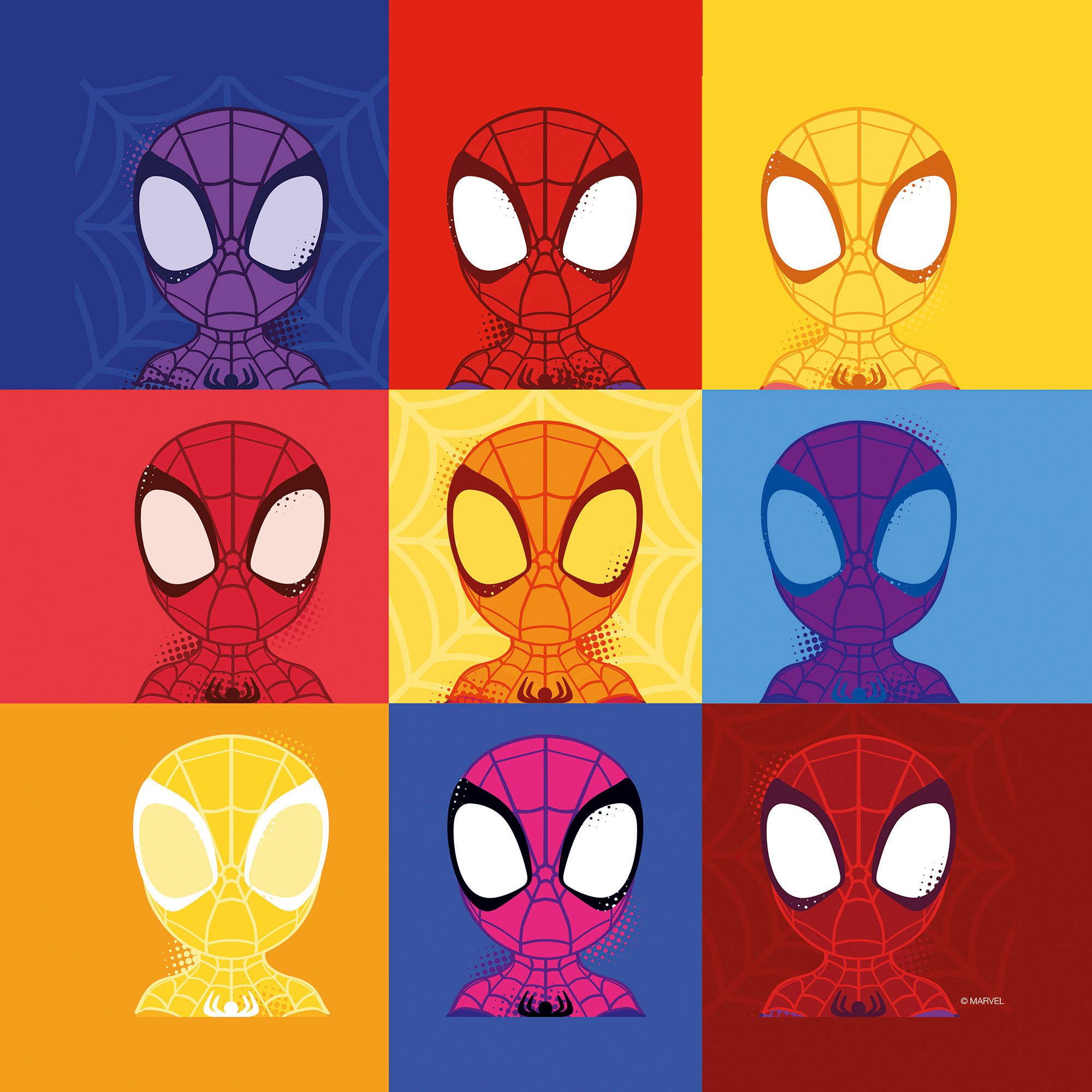 Komar Artprint op linnen Spidey Symmetry - Afmeting 30 x 30 cm Canvasdoek met echt houten frame, kinderkamer (1 stuk)