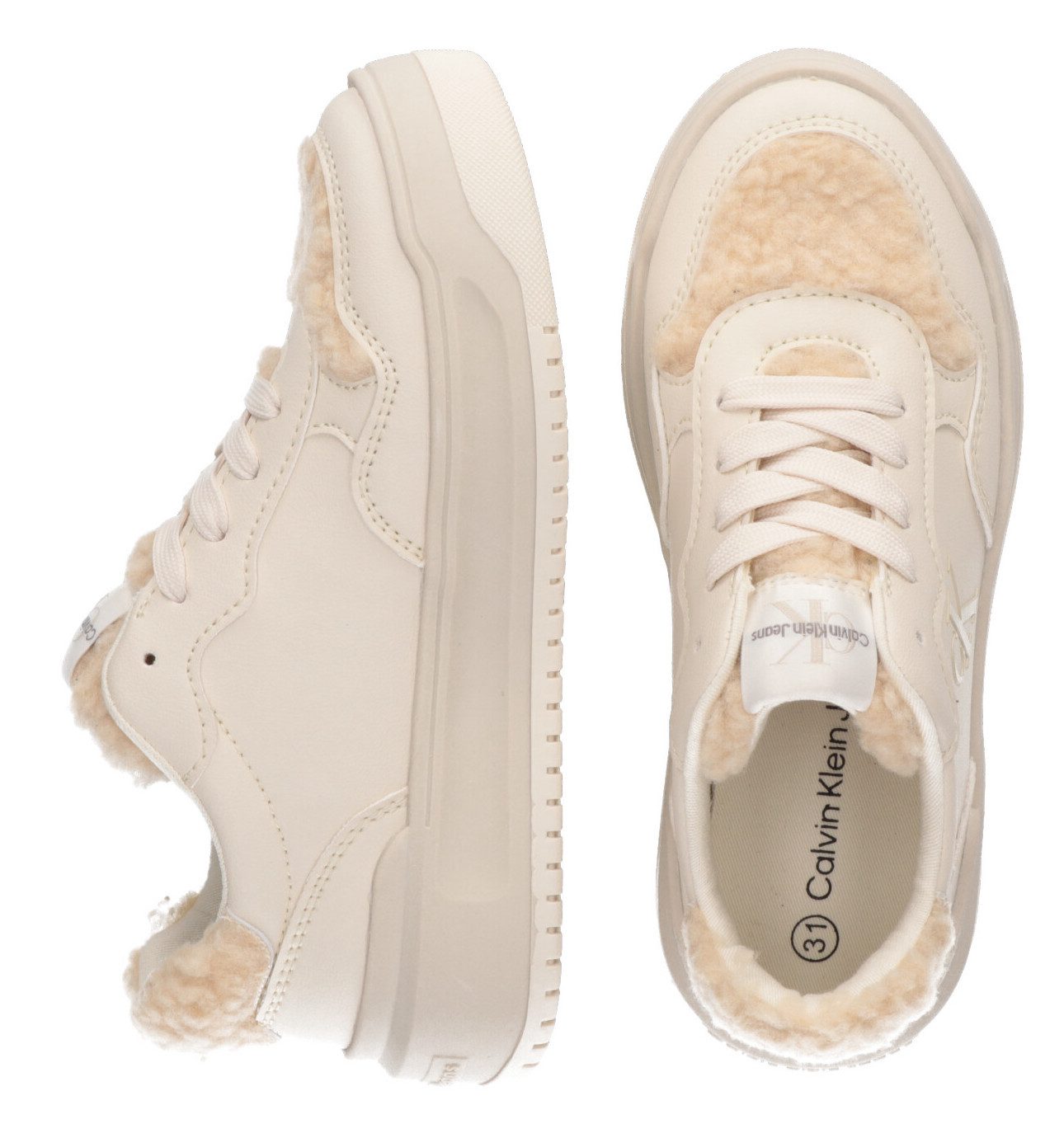 Calvin Klein Plateausneakers , retro sneaker, veterschoen met teddy-bear voering