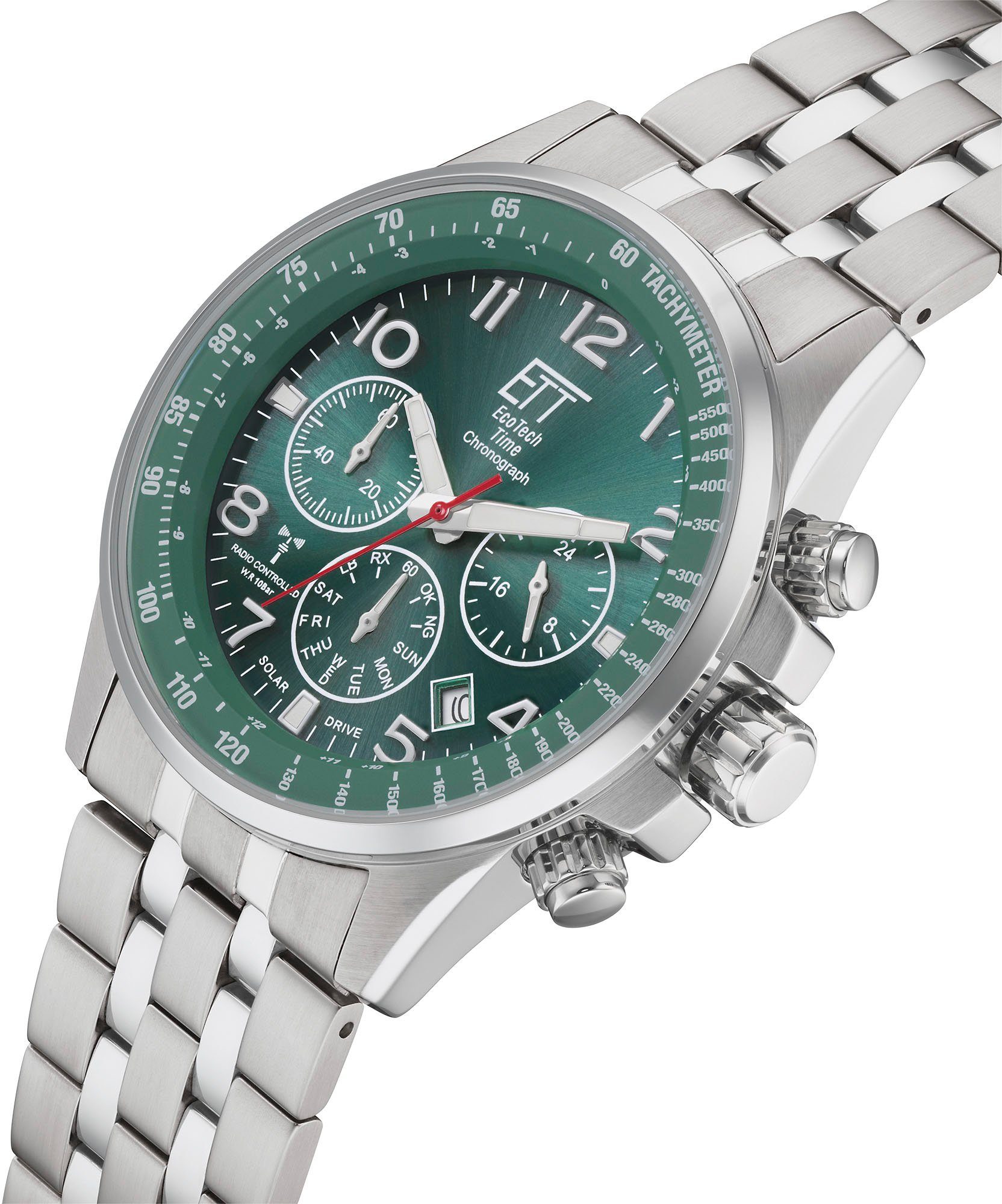ETT Radiografische chronograaf Funk Solar Chronograph, EGS-11610-22MS Polshorloge, herenhorloge, stopwatchfunctie, datum, solar (set, 2-delig, Met wisselband)