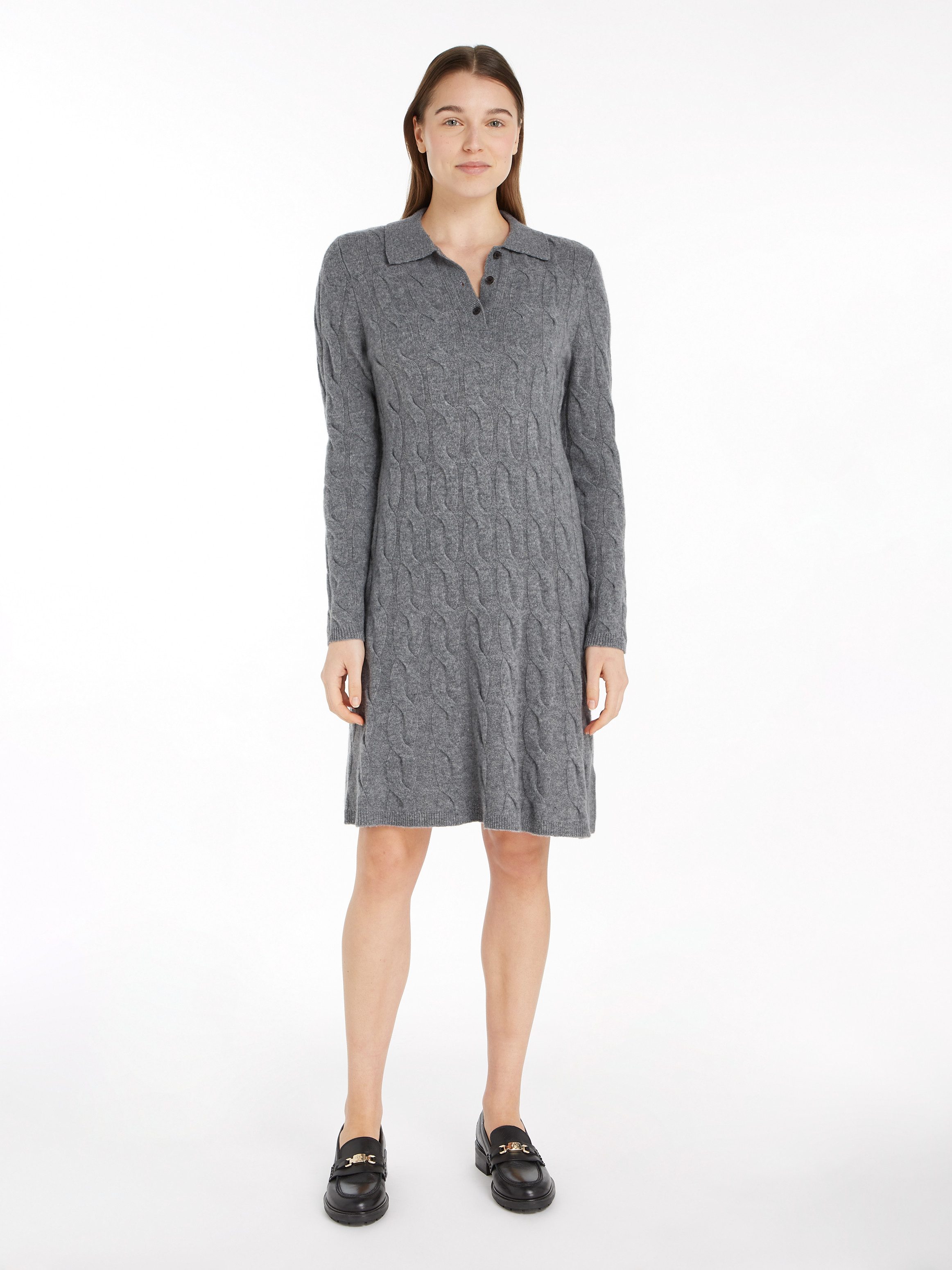 Tommy Hilfiger Gebreide jurk SOFT WOOL CABLE POLO SWT DRESS