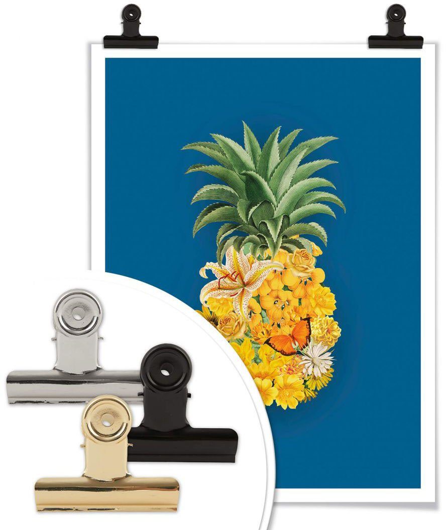 Wall-Art Poster Ananas bloem blauw Poster zonder lijst (1 stuk)