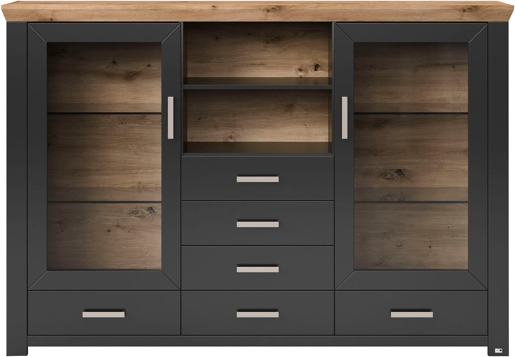 set one by Musterring Highboard York Type 56, met Glazendeuren, verlichting optioneel, B 184 cm