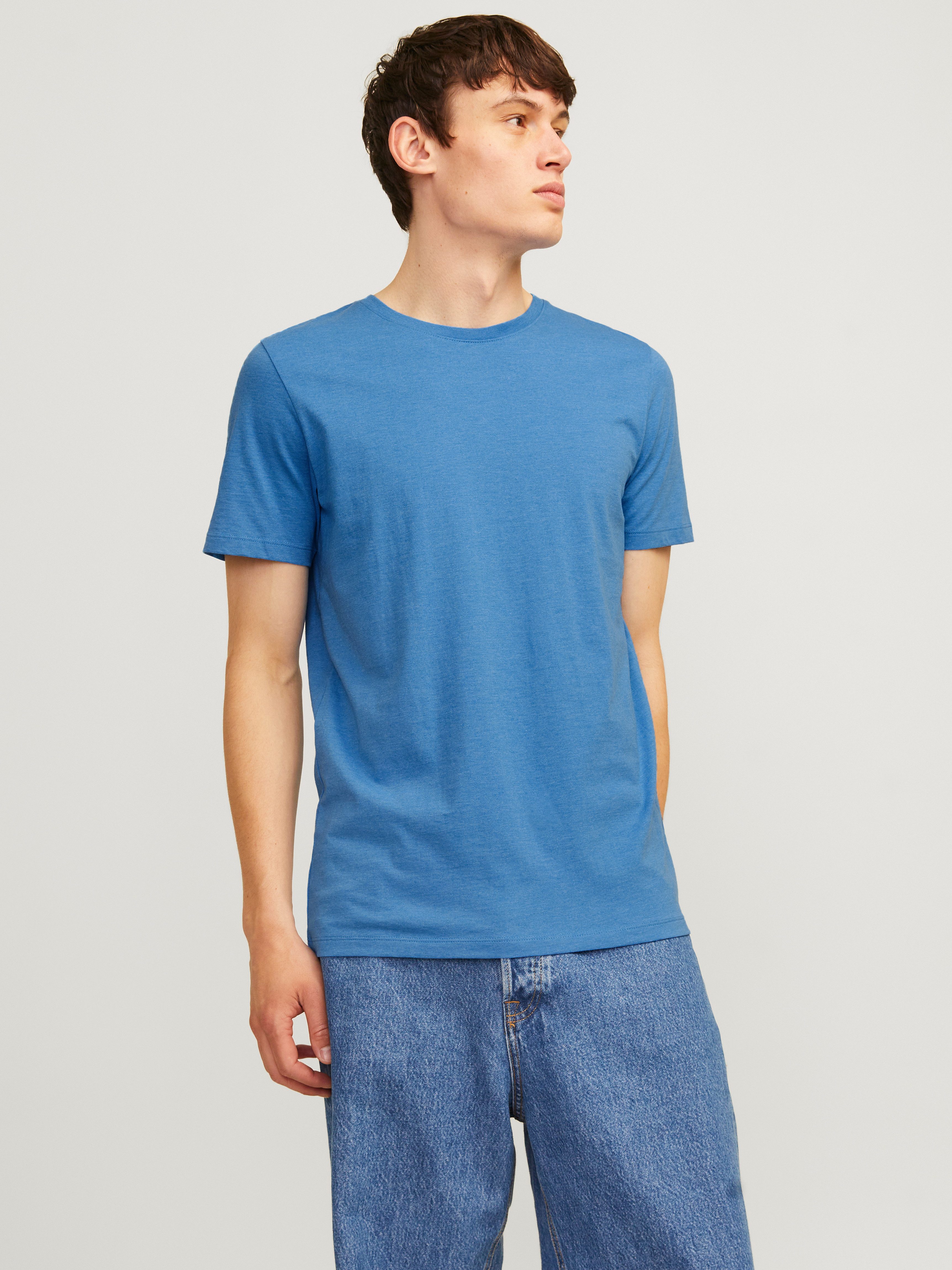 Jack & Jones Shirt met ronde hals JJEORGANIC MELANGE TEE SS O-NECK NOOS heren ronde hals maat M blauw