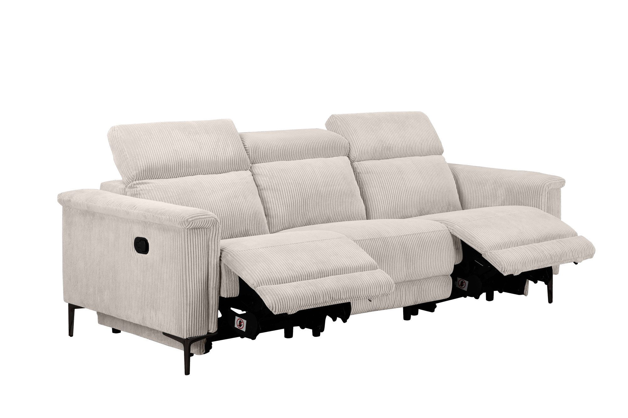 Places of Style 3-zitsbank Lund Cord, met handmatige of elektrische relaxfunctie in 2 zitplaatsen