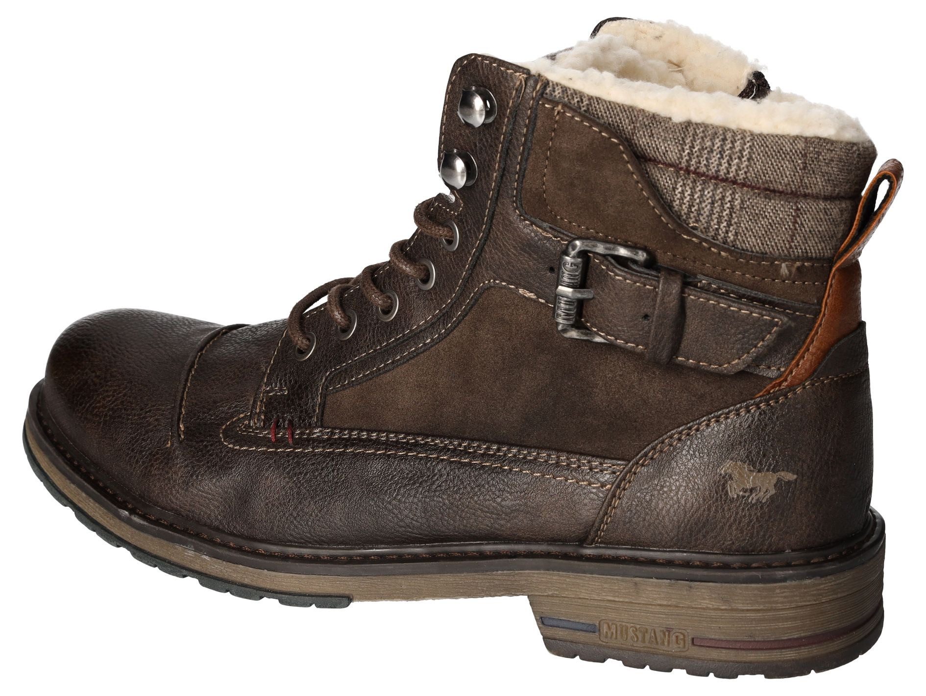 Mustang Shoes Winterlaarzen blokhak, winterlaarsjes, veterschoenen met geruit accent