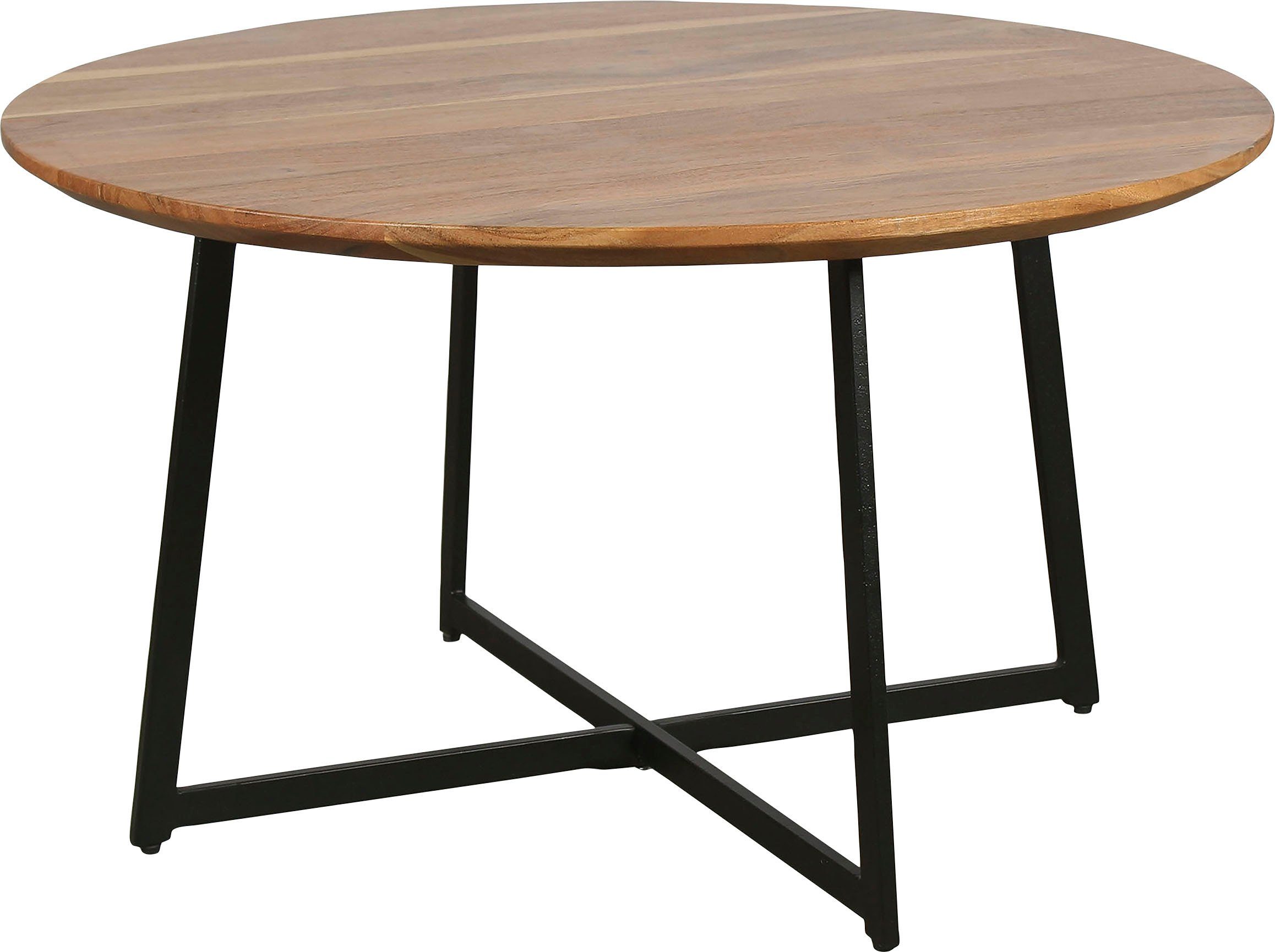 byLIVING Salontafel Alina met massief acaciahout - plaat en zwarte metalen frame, rond 80 cm.