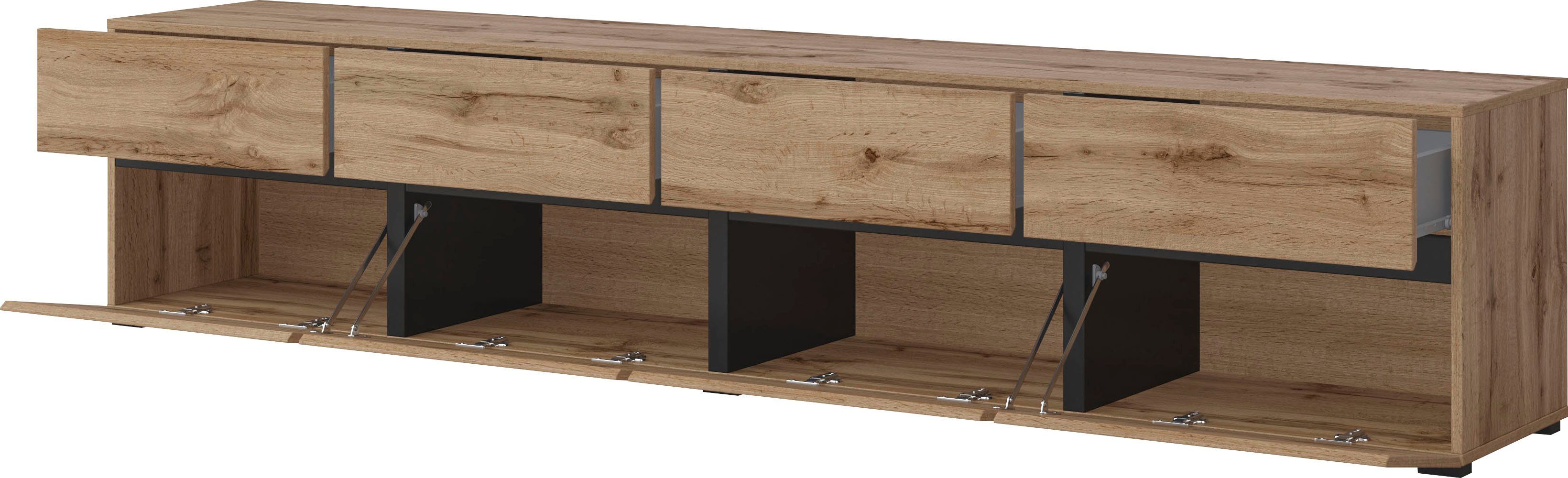 INOSIGN Tv-meubel Cross, moderne greeploze TV-kommode, 4 kleppen/4 lades Breedte 225 cm, tv-kast met veel opbergruimte, tv-meubel