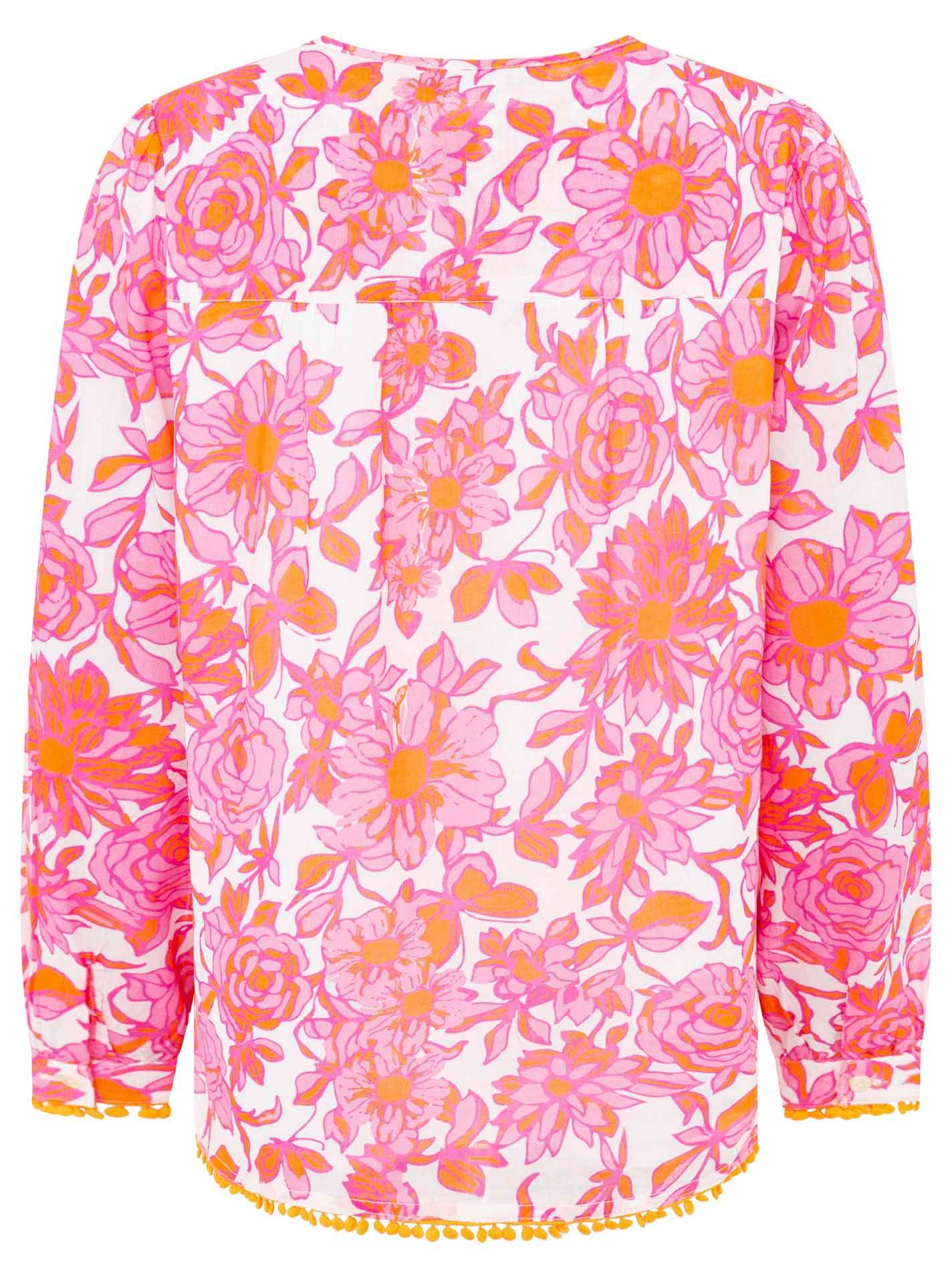 Zwillingsherz Shirtblouse Vlinder met bloemenpatroon, franjes en pomponversiering